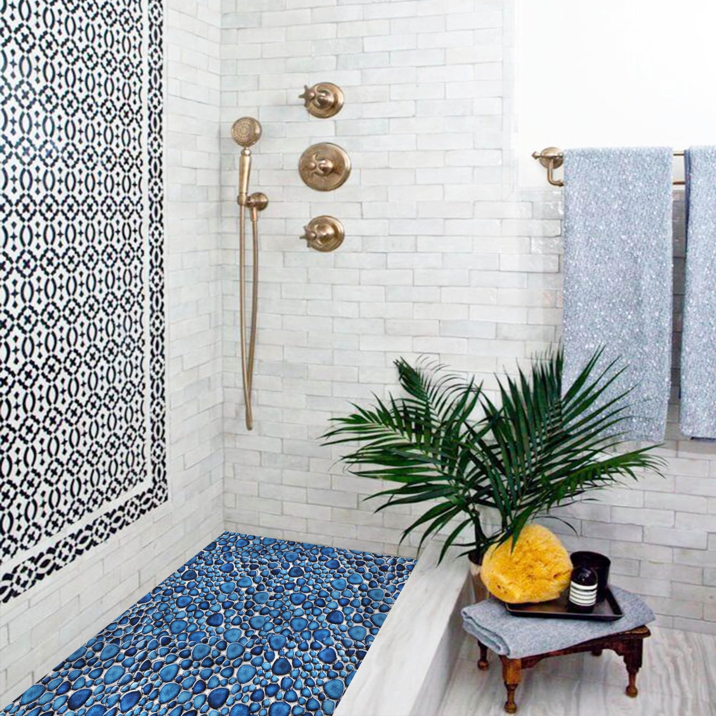 Elephantile Cobalt Blue Pebble Tiles for Shower Floor Bathroom Floor Wall Mosaic Tile [Set of 5 Sheets]