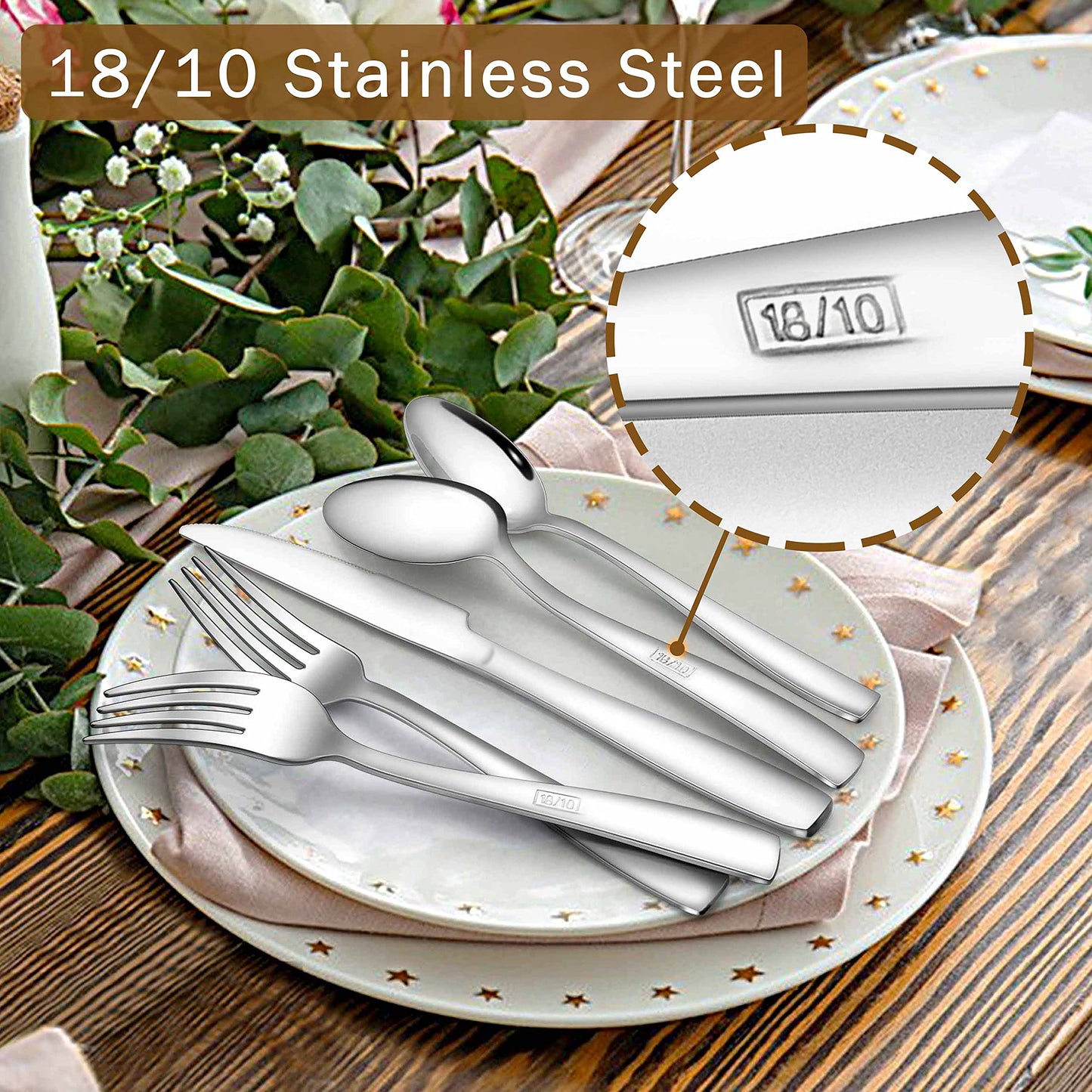 Herogo 18/10 Stainless Steel Silverware Set, 30-Piece Fancy Flatware Cutlery Set for 6, Modern Eating Utensils Tableware for Home Restaurant Wedding, Mirror Polished, Dishwasher Safe