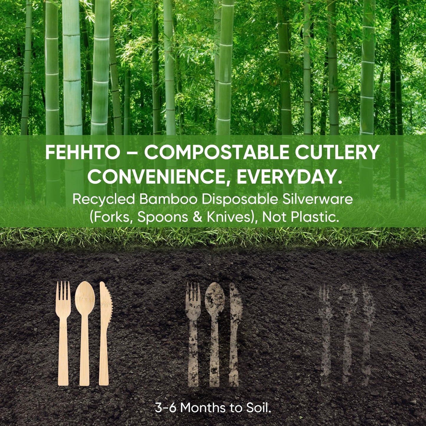 FEHHTO Disposable Bamboo Utensils Set, Compostable Cutlery, Eco-Friendly Disposable Silverware for Parties, Catering, Office Lunches –100 PCS Spoons