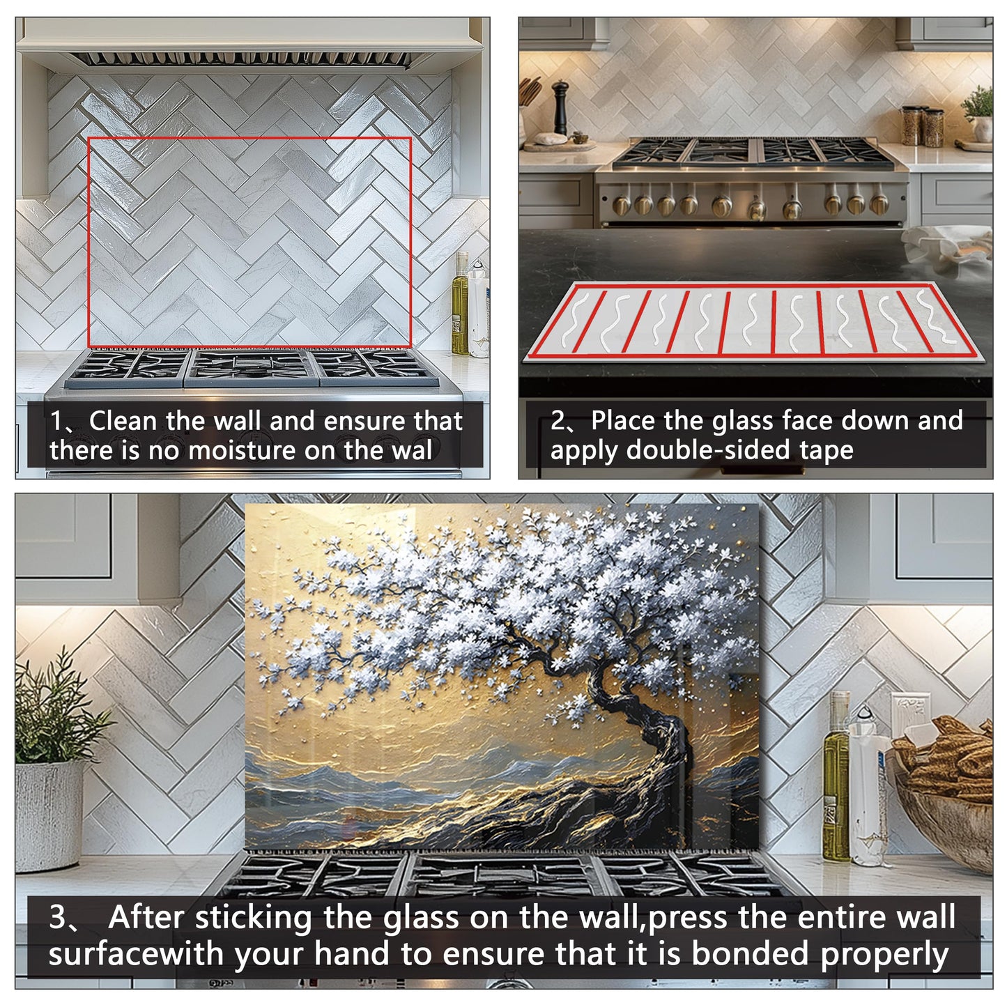 DAIFURONGE Tempered Glass Backsplash for Kitchen, Tree of Life Art Stove Backsplash Protector - Easy to Clean Wall Decor (Art Deco 4, 30"x30"(76.2x76.2cm))