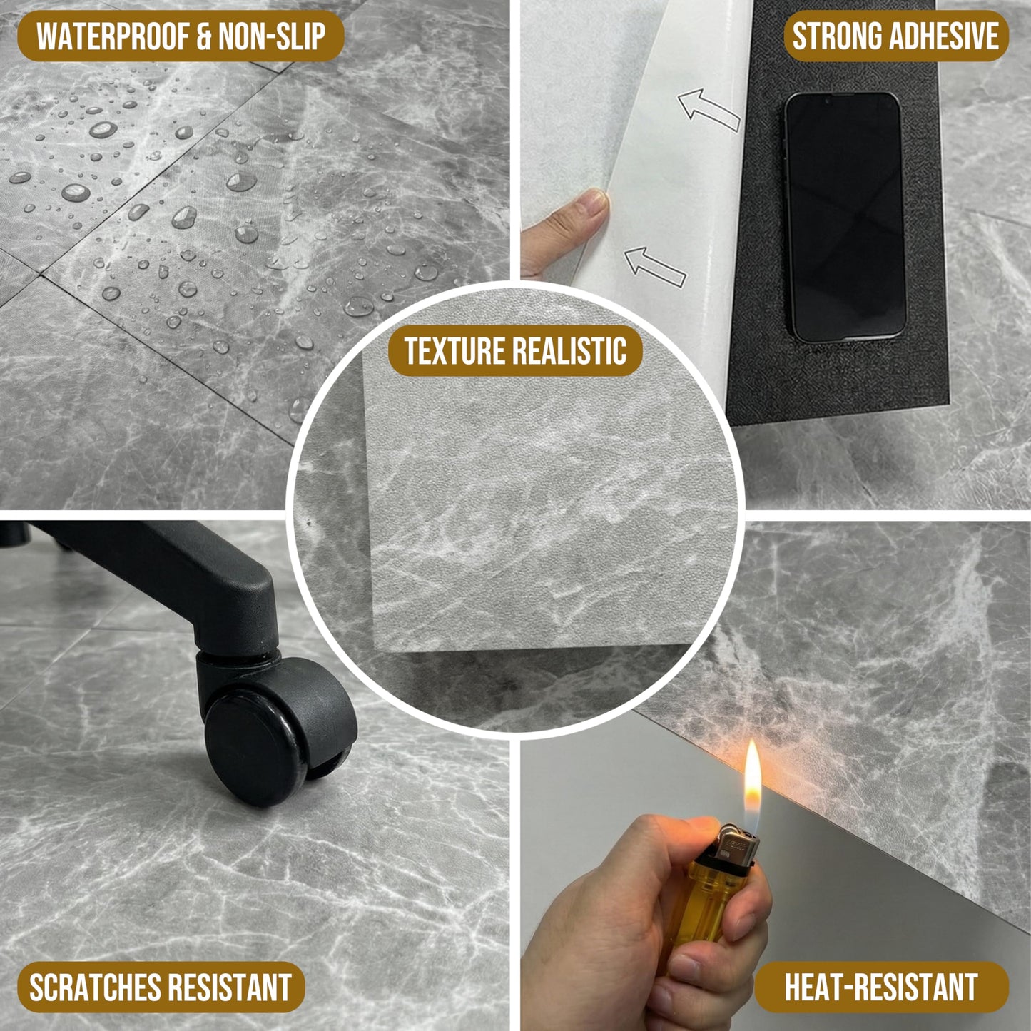 VIVIDCOZYTILE 12 Sq.Ft Peel and Stick Floor Tile, Athens Grey Matte Marble Vinyl Flooring for Bathroom, Kitchen and RV. Waterproof Rigid Core Backsplash, Rental Friendly 12 Sheets (12"x12")