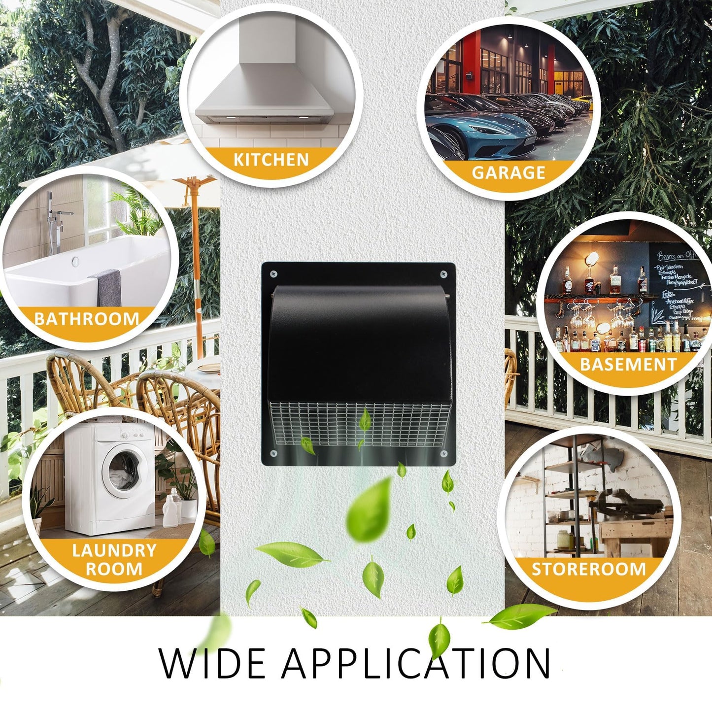 8 Inch Hooded Wall Vent with Screen& Damper,Arc-Shaped Wall Exhaust Vent Cover Cap Suit for Residential Housing,Kitchen Rangeand Outside Air Exhaust,Black