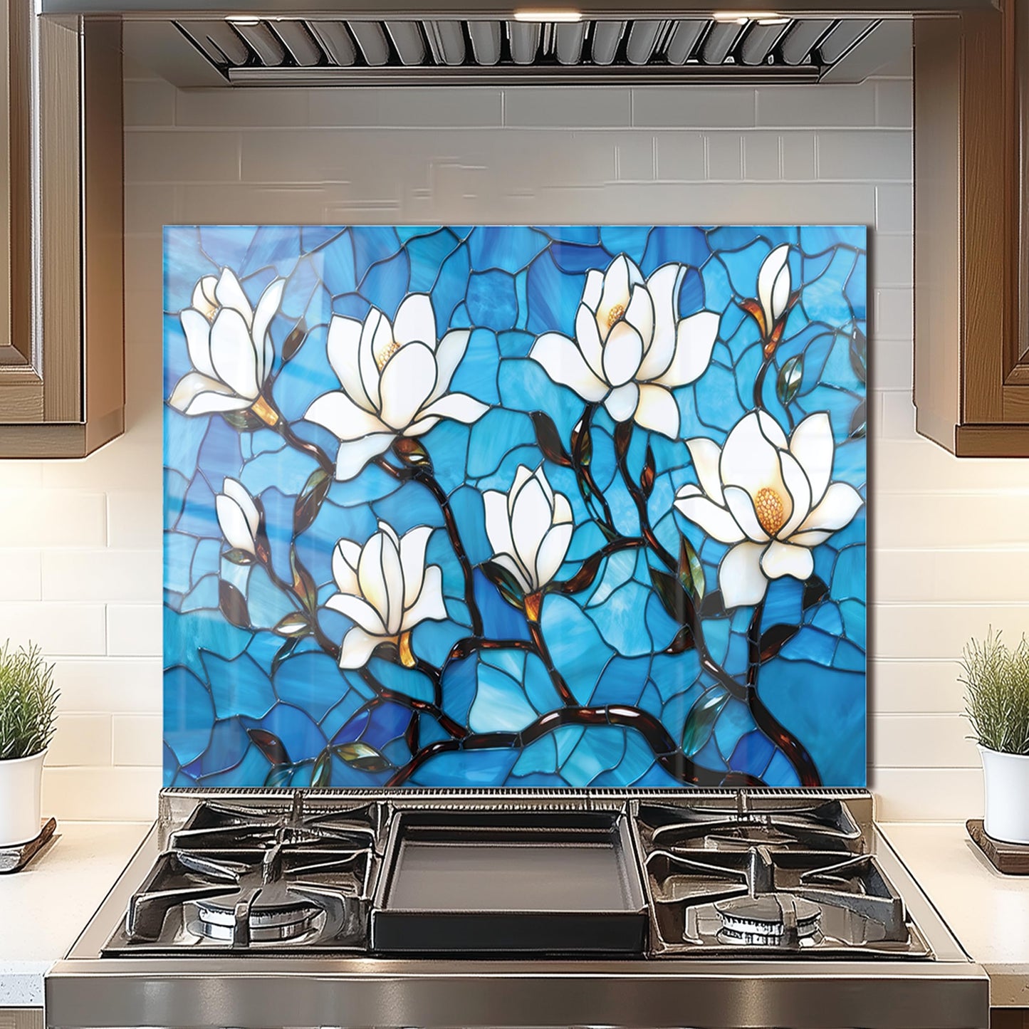 DAIFURONGE Tempered Glass Backsplash for Kitchen, Lotus Art Stove Backsplash Protector - Easy to Clean Wall Decor (30"x24"(76.2x60.96cm))