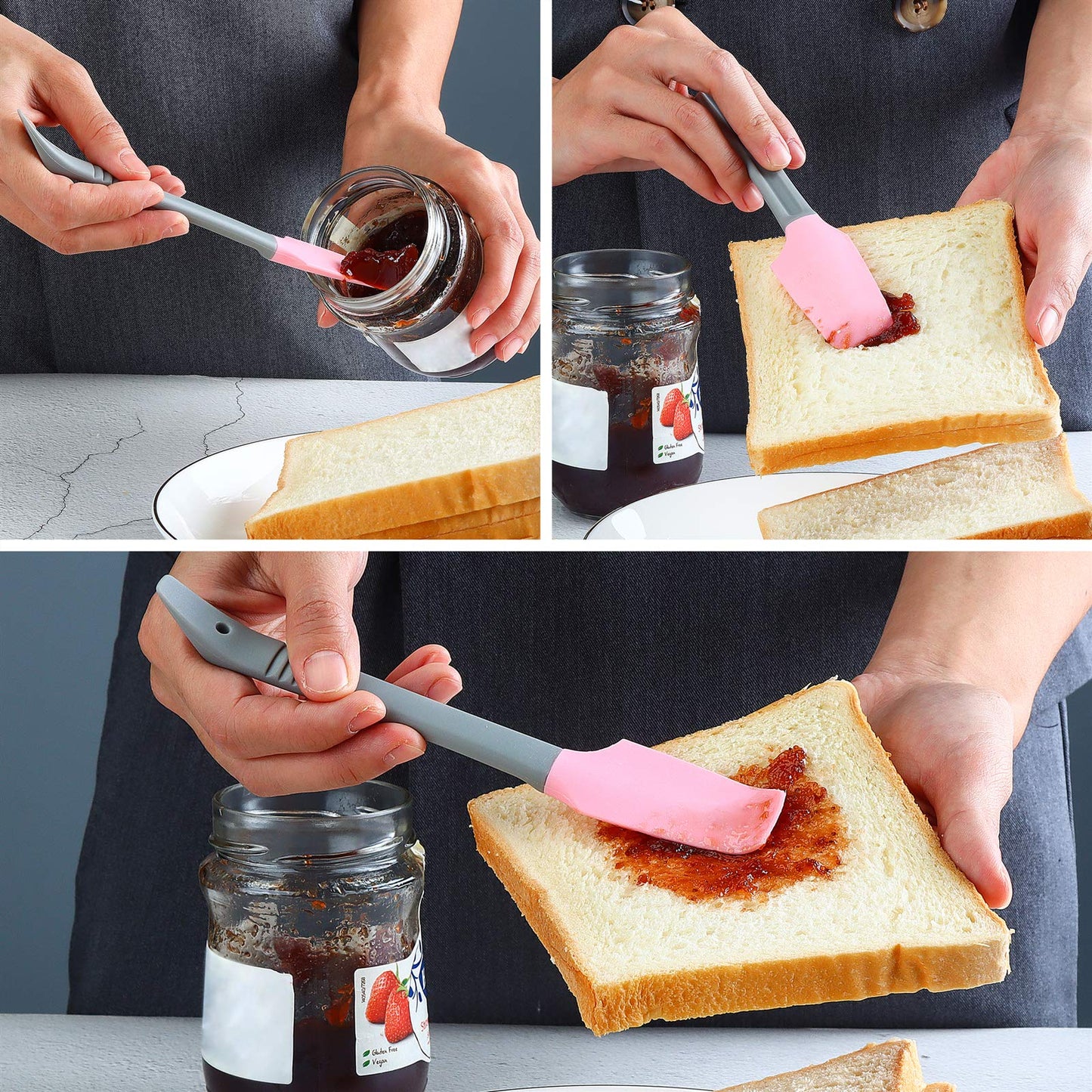 Yoku Made Silicone Mini Spatula, Curved Small Spatula, Kitchen Jar Spatula, Wet Pet Food Can Spoon, for Cooking Baking Frosting or Mixing, 6pcs