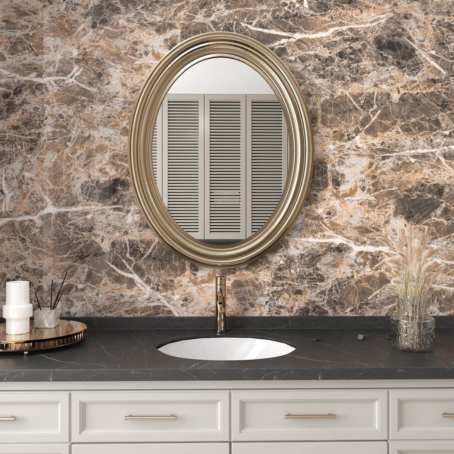 JSEVEM 16"×394" Thick Brown White Marble Wallpaper Peel and Stick Waterproof Brown Marble Contact Paper Vinyl DIY Faux Granite Furniture Tile Stickers for Kitchen Bedroom Walls Bathroom Countertops