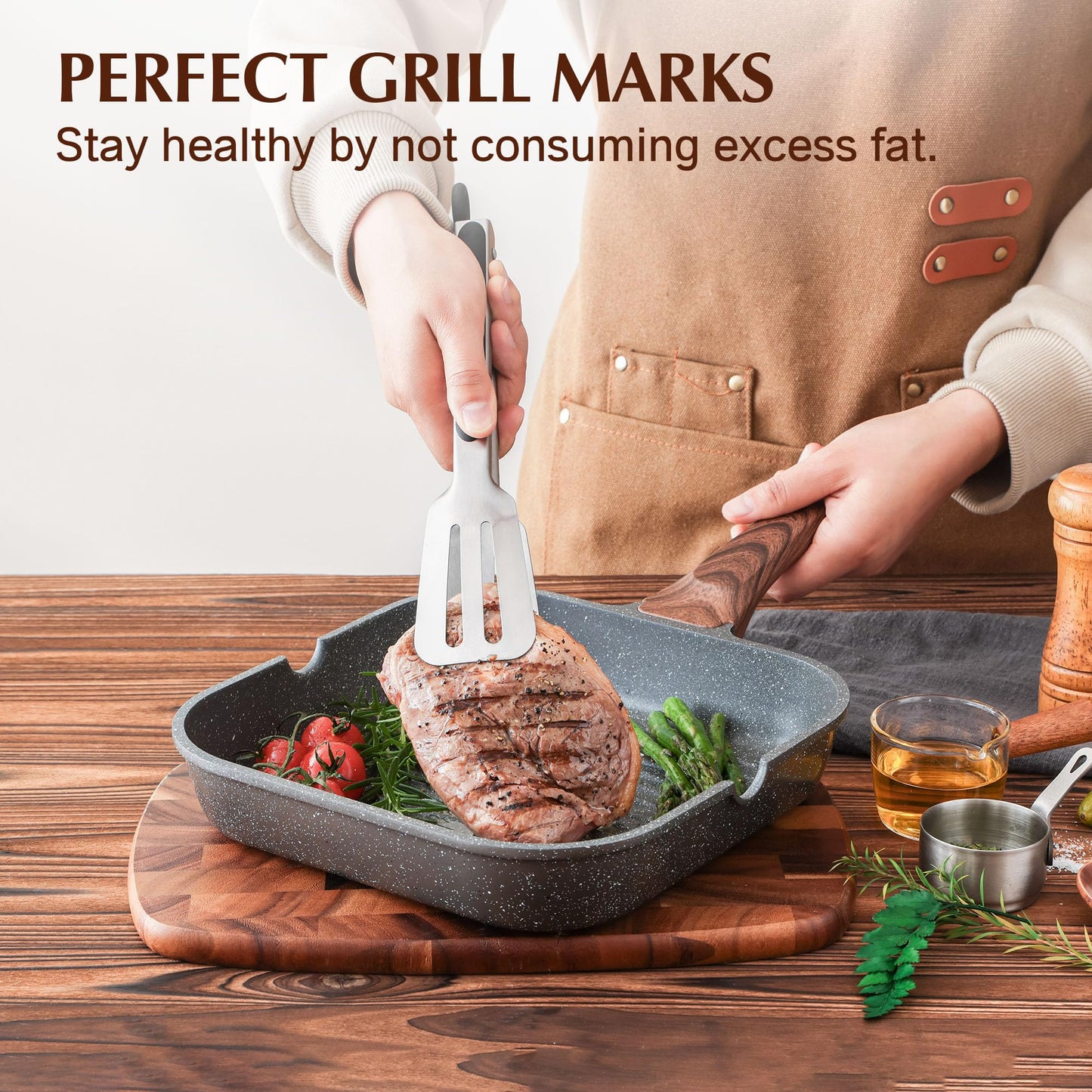 SENSARTE Nonstick Grill Pan for Stove Tops, Versatile Griddle with Pour Spouts, Square Big Cooking Surface, Durable Skillet Indoor & Outdoor Grilling. PFOA Free,12Inch