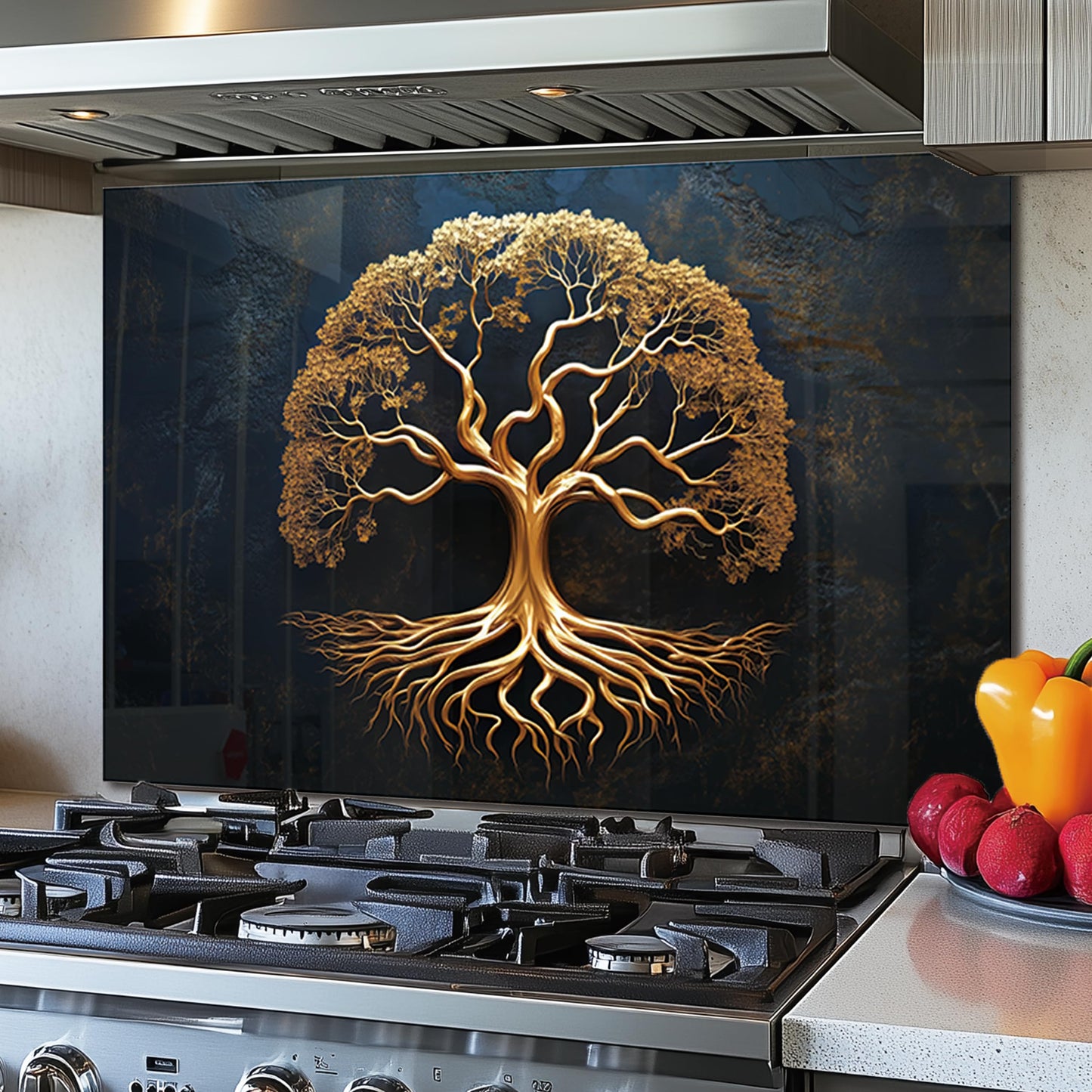 DAIFURONGE Tempered Glass Backsplash for Kitchen, Tree of Life Art Stove Backsplash Protector - Easy to Clean Wall Decor (Art Deco 1, 30"x16"(76.2x40.64cm))