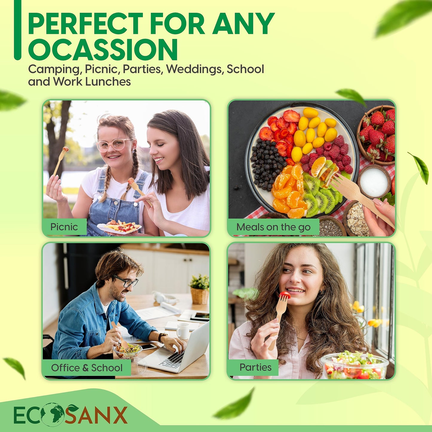 ECOSANX® 300 PCs Wooden spoons for eating, 6.5" Splinter Free small disposable spoons, Eco-Friendly, 100% All-Natural Compostable spoons for Outdoor, Bamboo spoon Disposable for Camping Events & More
