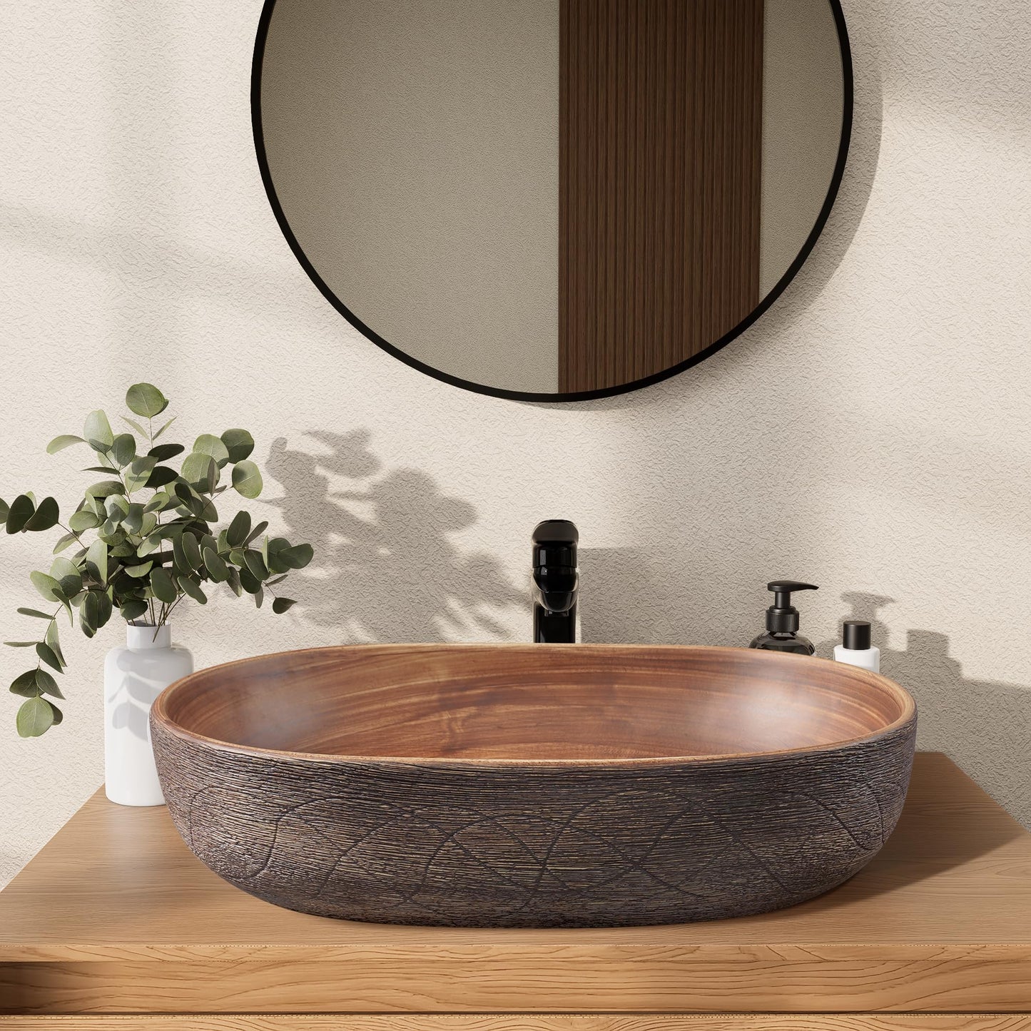 Homary Bathroom Vessel Sink, 23.23" Oval Bowl Sink Retro Ceramic Washbasin Above Counter for Bathroom,Without Pop-up Drain