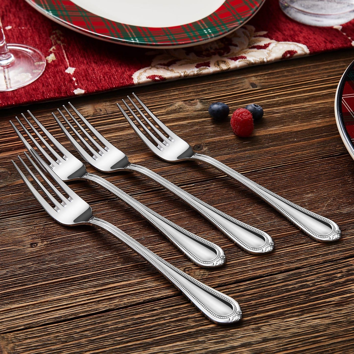 KEAWELL Pearl Edge 4-Piece Premium Fork Set, 18/10 Stainless Steel, Fine Silverware with Mirror Finish, Dishwasher Safe (4, 7.3" Salad Forks)