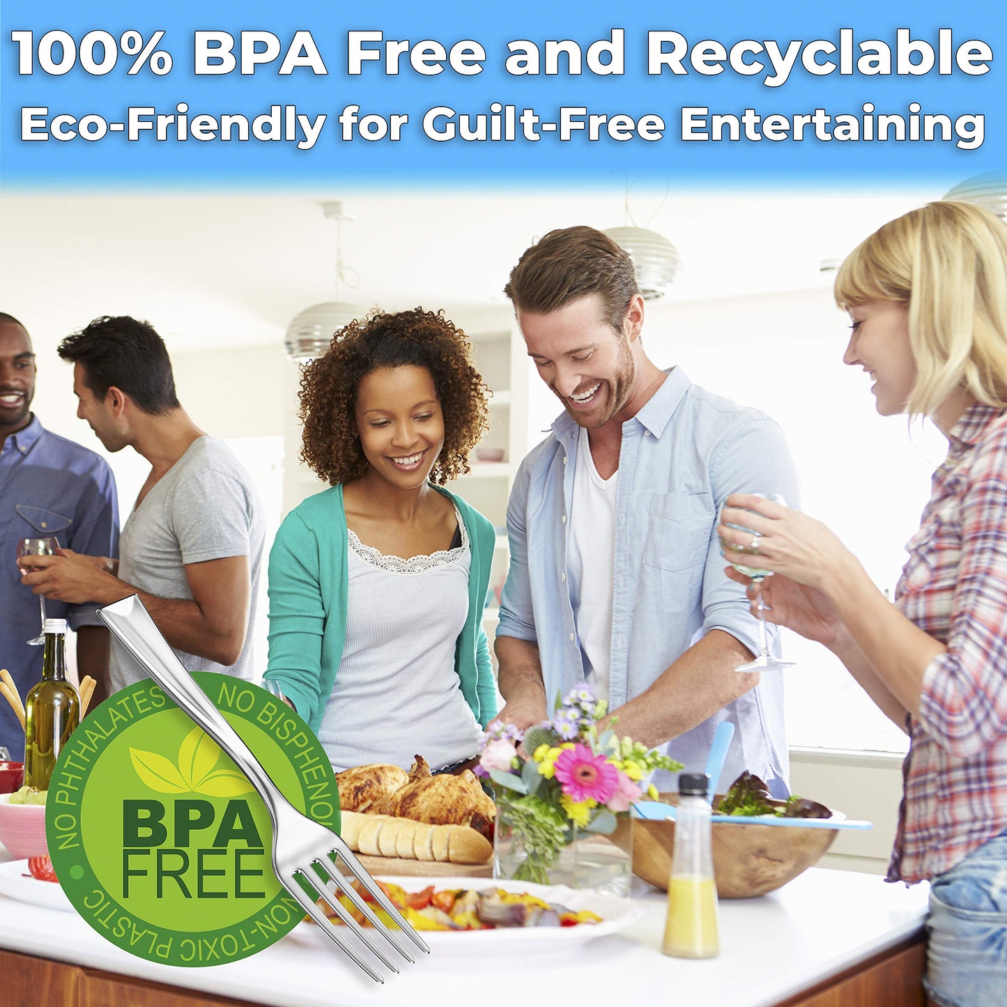 Super Elegant, BPA Free 200ct Plastic Tasting Forks. Mini Cocktail or Sampling Fork Set for Appetizers, Shrimp and Seafood. Durable, Recyclable 4 Tine Utensil with Stainless Steel Look