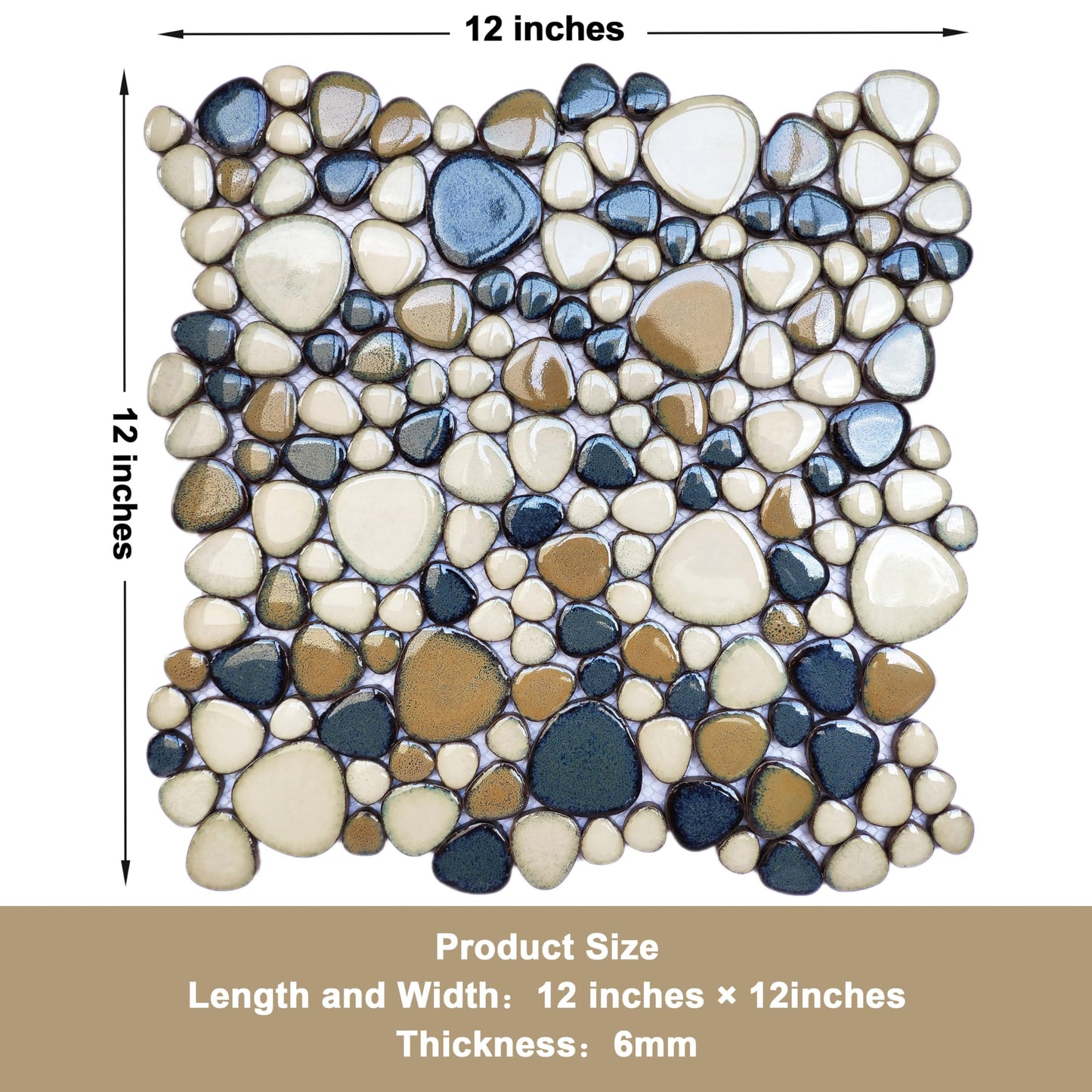 Elephantile Pebble Tile for Shower Floor Brown Blue Pebbles Mosaic Tiles for Bathroom Floor [Set of 5 Sheets]