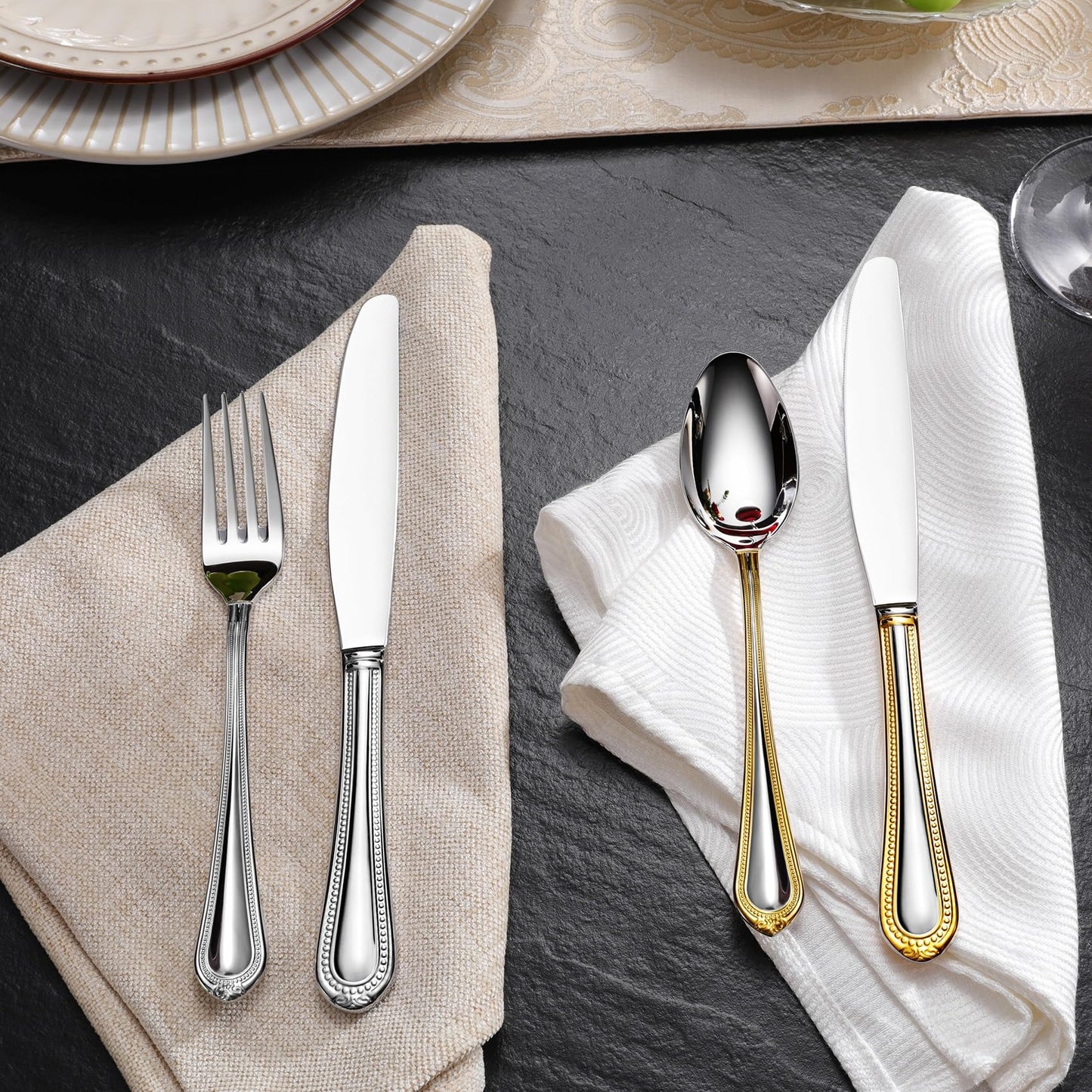 KEAWELL Pearl Edge 4-Piece Premium Fork Set, 18/10 Stainless Steel, Fine Silverware with Mirror Finish, Dishwasher Safe (4, 7.3" Salad Forks)