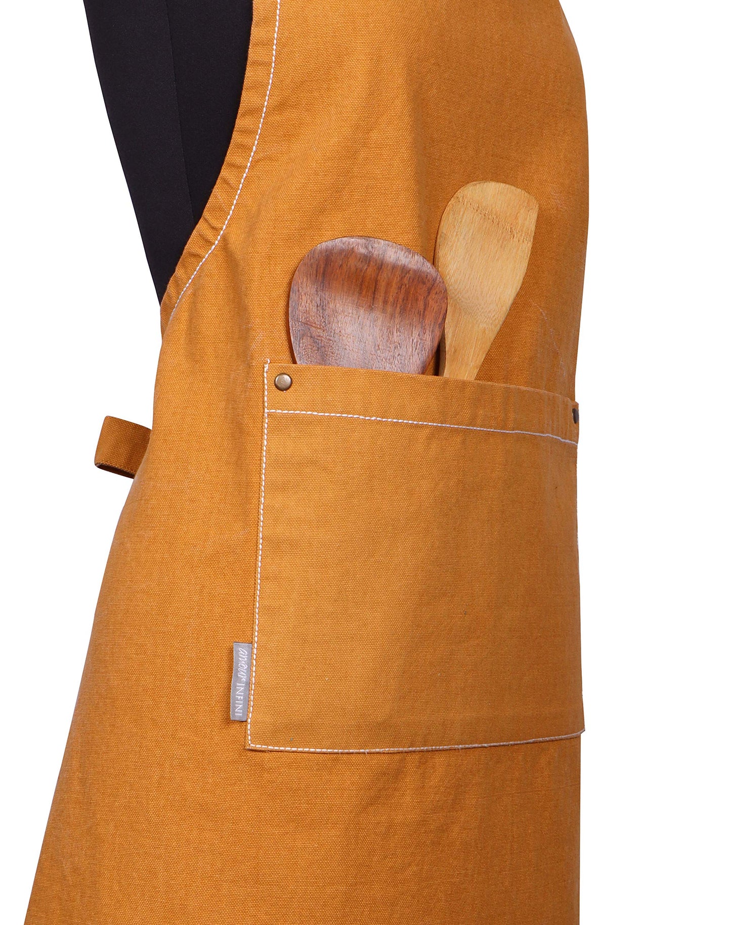 AMOUR INFINI Cotton Solid Aprons for Women with Pocket, Adjustable Strap and Waist Ties Washed Chef Aprons for Cooking, Baking and Gardening (27.5 x 33 Inches - Yellow)