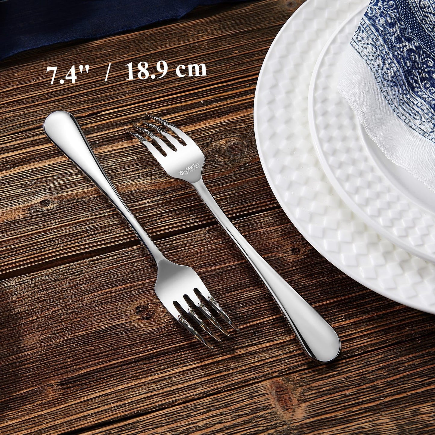 KEAWELL Premium Fine Verona 4-Piece 7.4 inch Fork Set – 18/10 Stainless Steel, Heavy-Duty Mirror-Finished Silverware for Elegant Everyday Dining and Entertaining (4, Salad Forks)