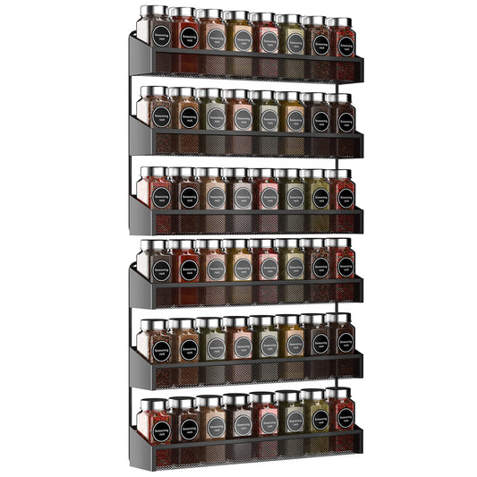 AULEDIO 2 Pack Spice Rack Organizer, 3 Tier Counter-top Stand or Wall Mounted Storage Rack Hanging Shelf for Kitchen Cabinet, Cupboard, Pantry Door Bathroom Shower Cosmetic (Black)