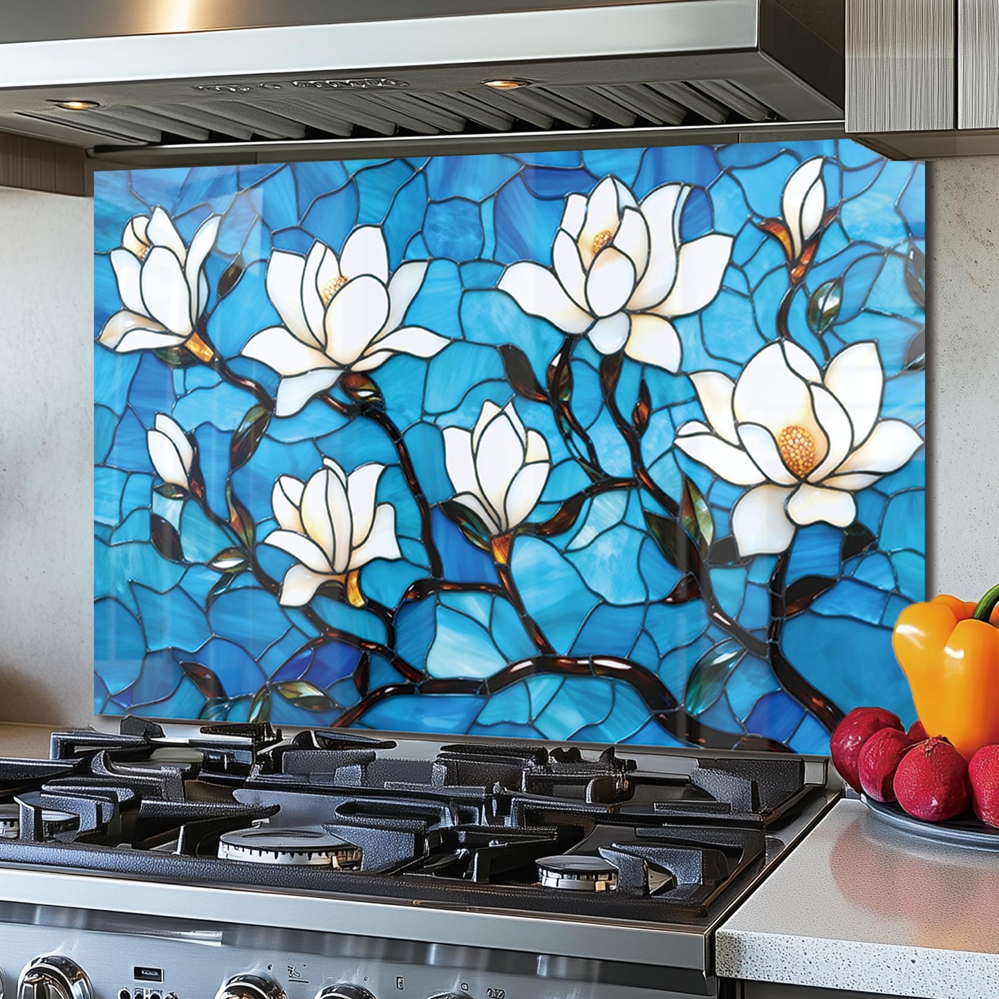 DAIFURONGE Tempered Glass Backsplash for Kitchen, Lotus Art Stove Backsplash Protector - Easy to Clean Wall Decor (30"x24"(76.2x60.96cm))