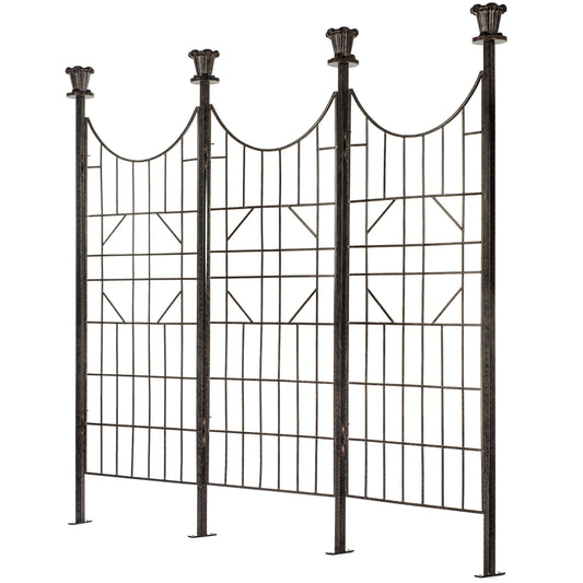 H Potter 3-Panel Outdoor Privacy Screen Trellis, 7 ft W x 6.5 ft H, 70-lb Heavy Iron Garden Screen for Patio, Deck & Hot Tub, Straight or Curved Config, Ground Spikes