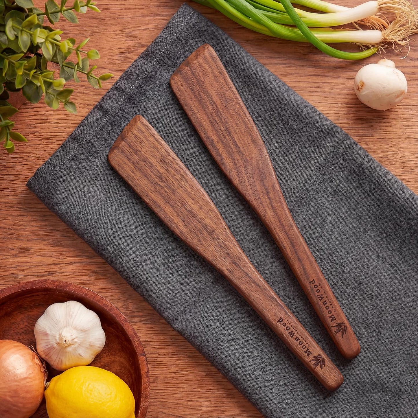 Wooden Teak Spatula Set (2-Pack), 12 Inch Flat Turner & Scraper for Cast Iron, Eggs and Pancakes – Heat-Resistant Natural Wood Cooking Utensils