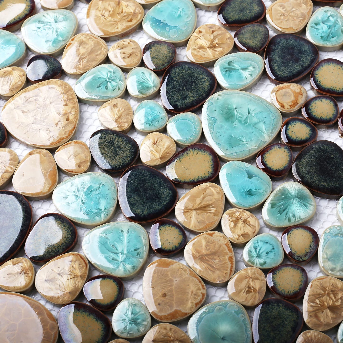 Blujellyfish Pebble Porcelain Tile Fambe Turquoise Green Beige Shower Floor Pool Alley Tiles Mosaic TSTGPT005 (5 Square Feet)