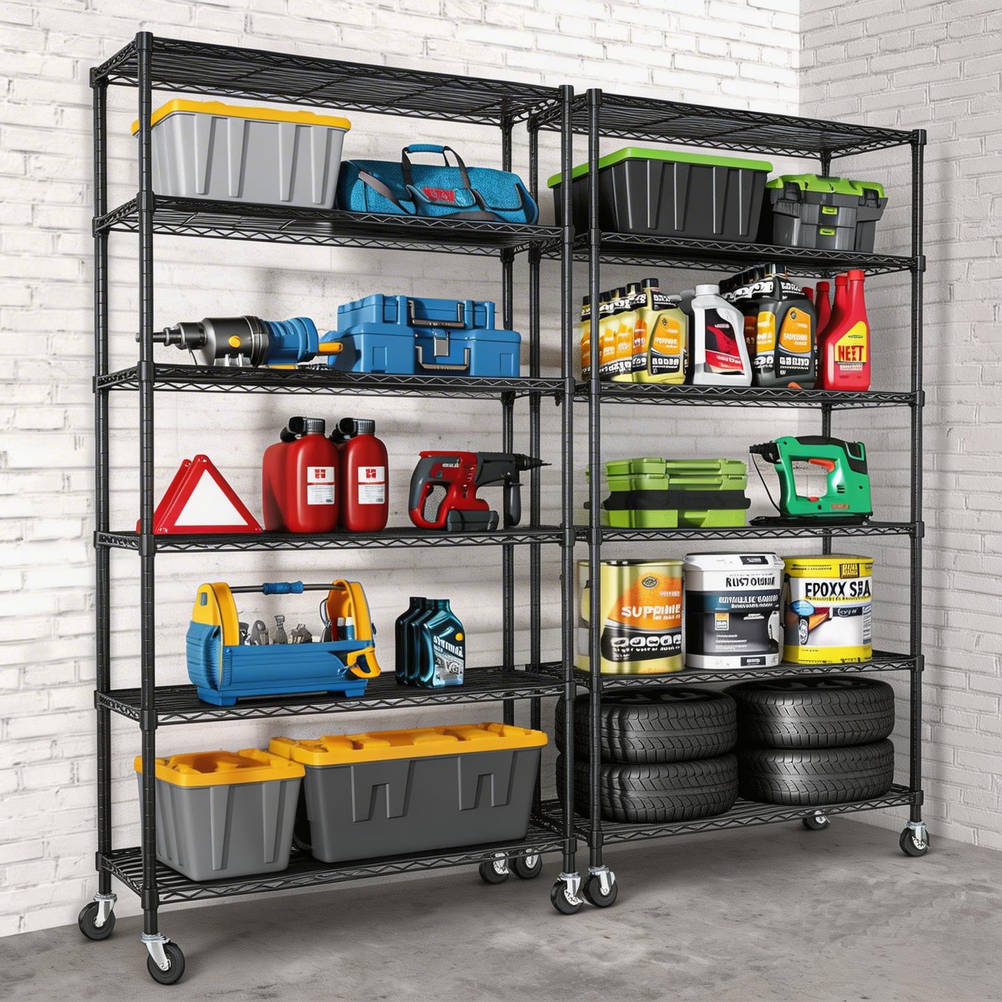 Alexayhome Heavy Duty Wire Metal Shelving with Wheels 6 Tier Garage Storage Utility Rolling Shelves Rack Unit Industrial Adjustable Sturdy Shelving for Kitchen Garage Pantry Bathroom Laundry