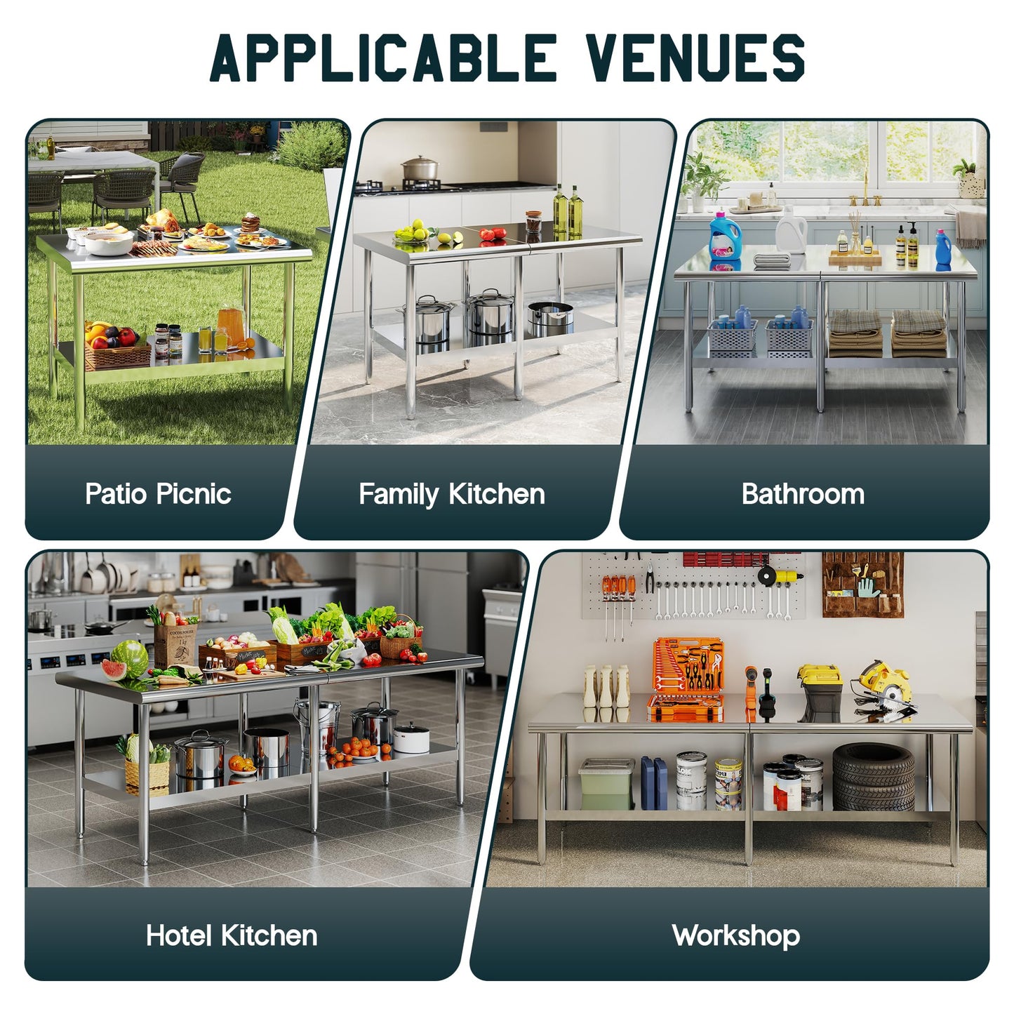 Albott 30x72 Inch Stainless Steel Work Table with Adjustable Undershelf, Heavy Duty Prep Table with Lower Shelf for Kitchen, Restaurant, Home and Commercial Use