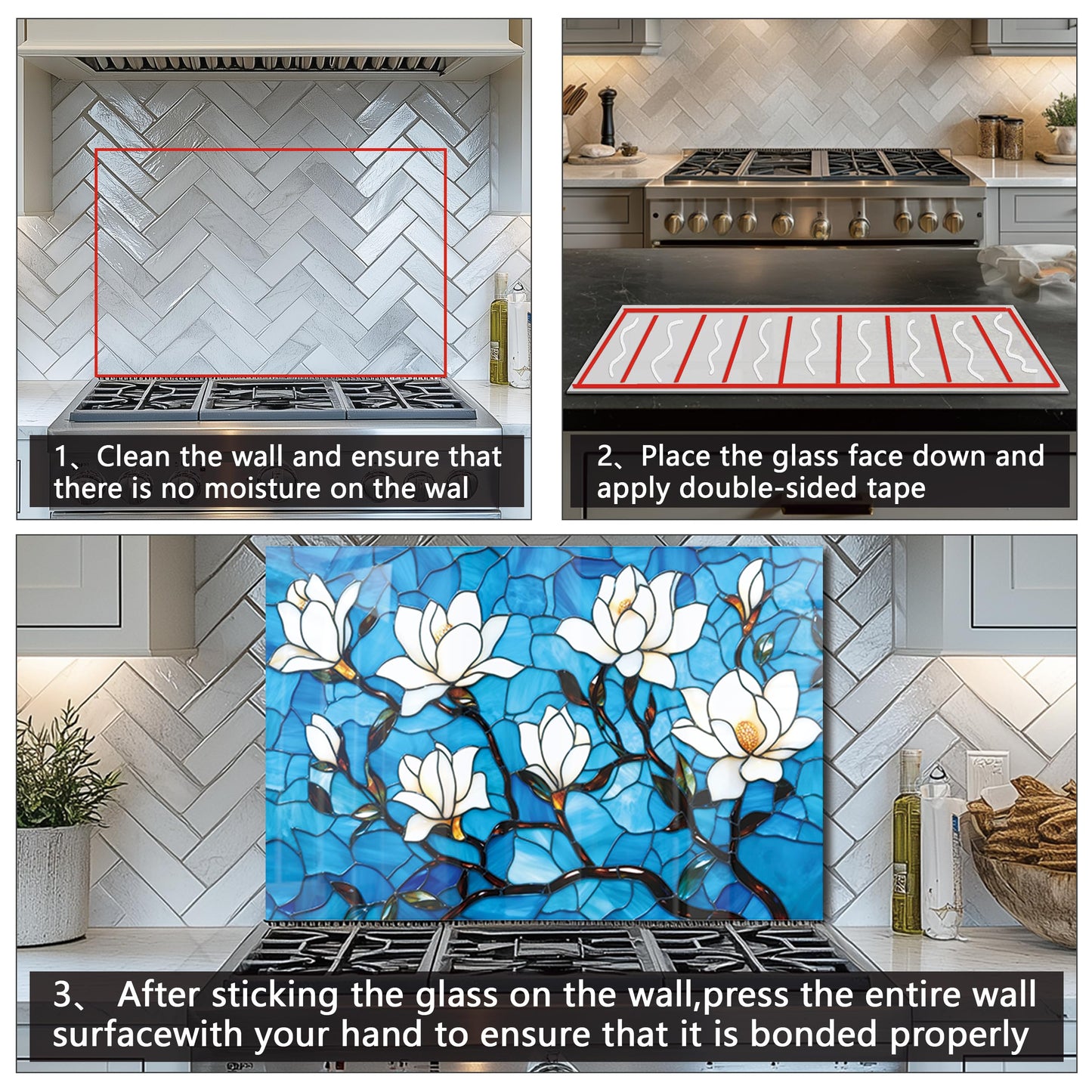 DAIFURONGE Tempered Glass Backsplash for Kitchen, Lotus Art Stove Backsplash Protector - Easy to Clean Wall Decor (30"x18"(76.2x45.72cm))