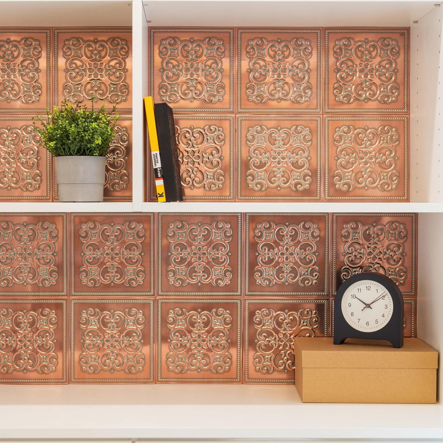 Wall Wear 10-Pack Peel and Stick Backsplash Metal Tiles 8" x 8" Patina Copper Design, Water-Resistant, Renter-Friendly, Aluminum Tile for Kitchen, Bathroom, Ceiling & DIY Projects