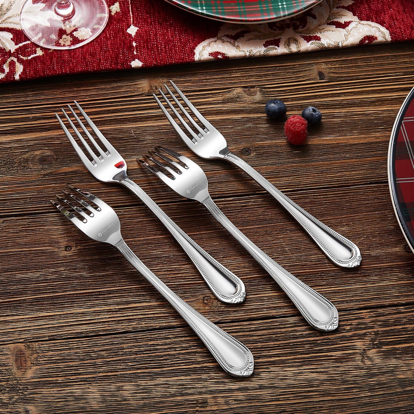KEAWELL Pearl Edge 4-Piece Premium Fork Set, 18/10 Stainless Steel, Fine Silverware with Mirror Finish, Dishwasher Safe (4, 7.3" Salad Forks)