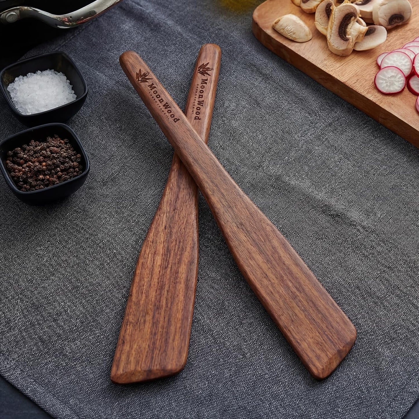 Wooden Teak Spatula Set (2-Pack), 12 Inch Flat Turner & Scraper for Cast Iron, Eggs and Pancakes – Heat-Resistant Natural Wood Cooking Utensils