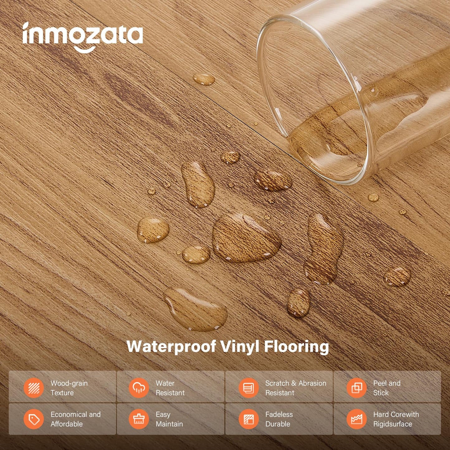 INMOZATA Peel and Stick Floor Tile Vinyl Flooring, Waterproof Vinyl Plank Flooring 36-Pack 54 Sq.Ft Wood Grain Self Adhesive Peel and Stick Flooring for Bedroom, Living Room, Kitchen, RV(Burlywood)