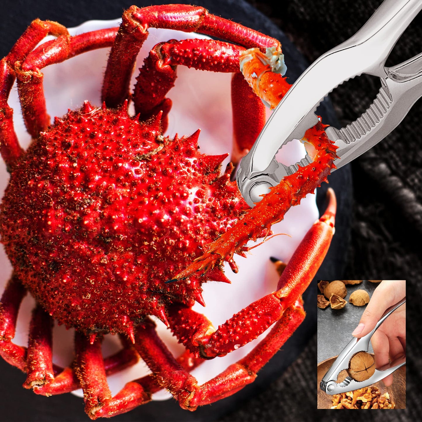 Crab Crackers and Tools, 27-piece Seafood Tools Set, Includes 8 Crab Leg Crackers, 8 Lobster Shellers, 8 Crab Leg Forks/Picks, 2 Seafood Scissors & Storage Bag, Nut Cracker Set