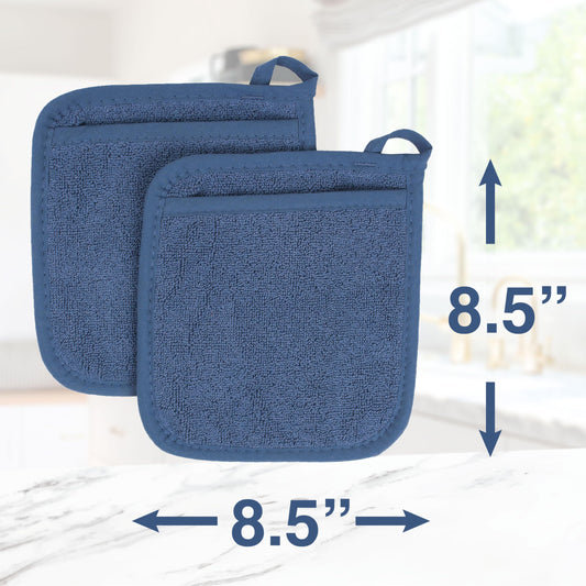 RITZ Terry Pocket Mitt & Hot Pad: Unparalleled Heat Resistant, Durable 100% Cotton – Ergonomically Designed for Optimal Grip – Easy-Care Machine Washable – 2-Pack, Federal Blue
