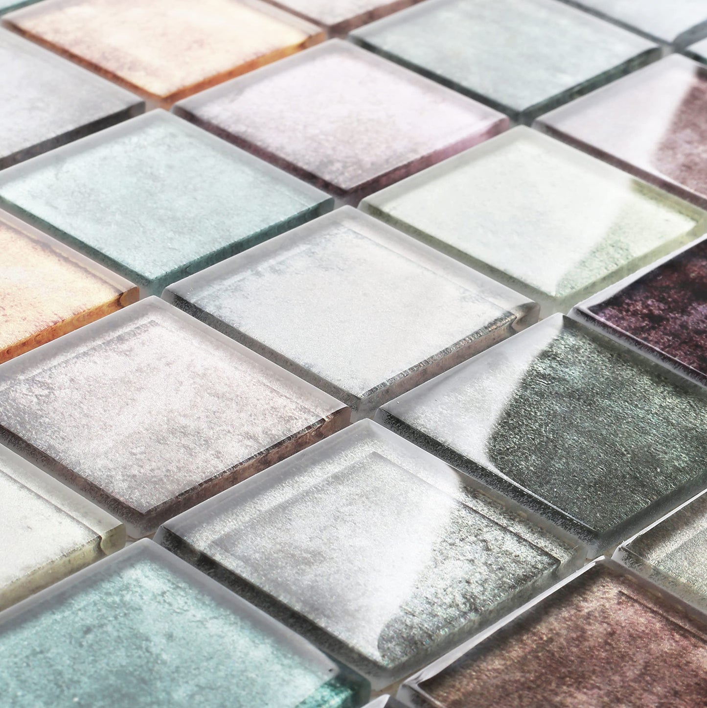 Parrotile Antique 2'' x 2'' Glass Squared Tile Glazed Red Grey Grid Mosaic Wall Backsplash Tile PT31 (Box of 5 Sheets)