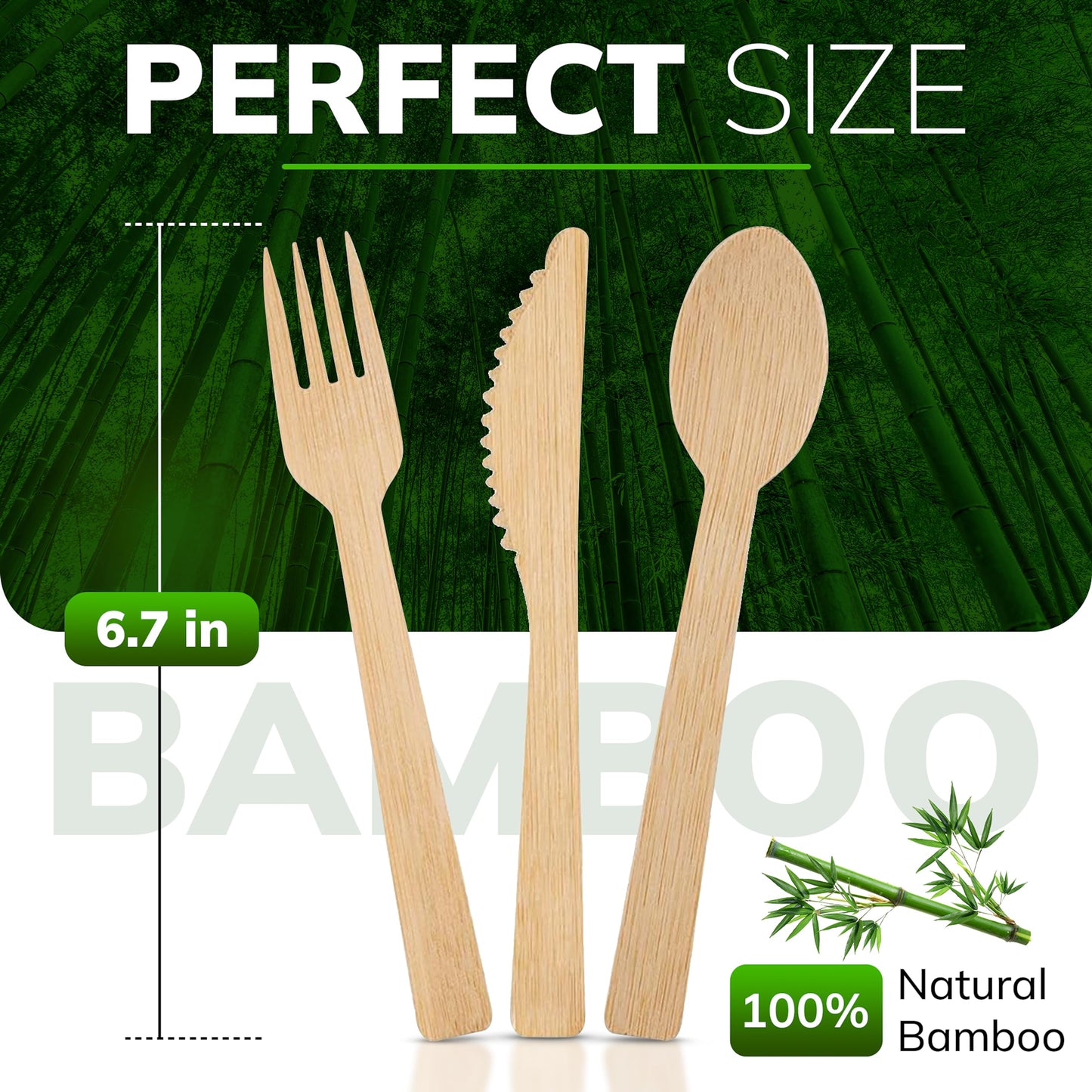 Albino Monkey Wooden Cutlery Set - 100 Pcs Disposable Bamboo Forks, Spoons, Knives - Compostable 100% Natural Bamboo Utensils for Parties, Picnics, Camping, Weddings - Eco-Conscious Dining Supplies