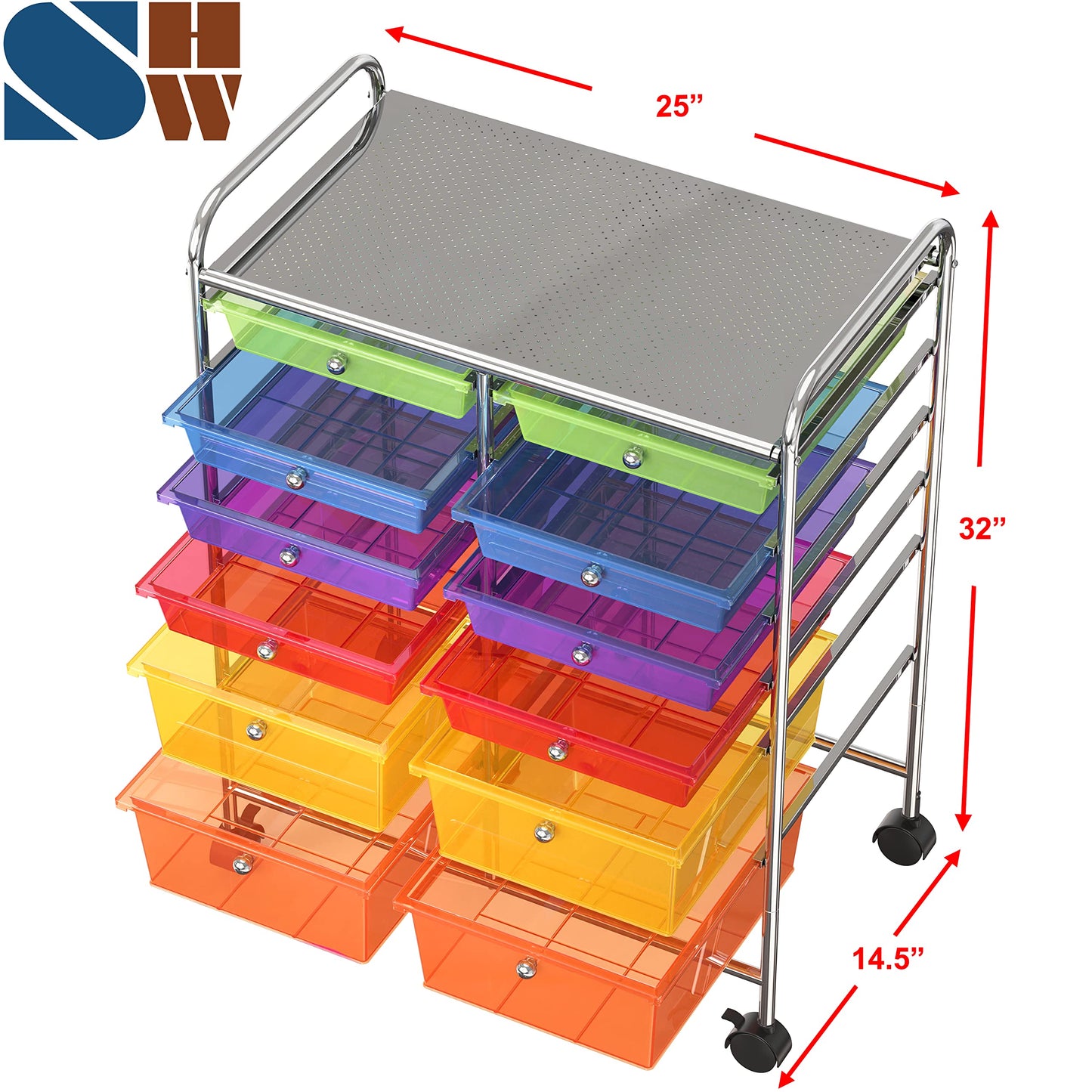 Simple Houseware Utility Cart with 12 Drawers Rolling Storage Art Craft Organizer, Multicolor