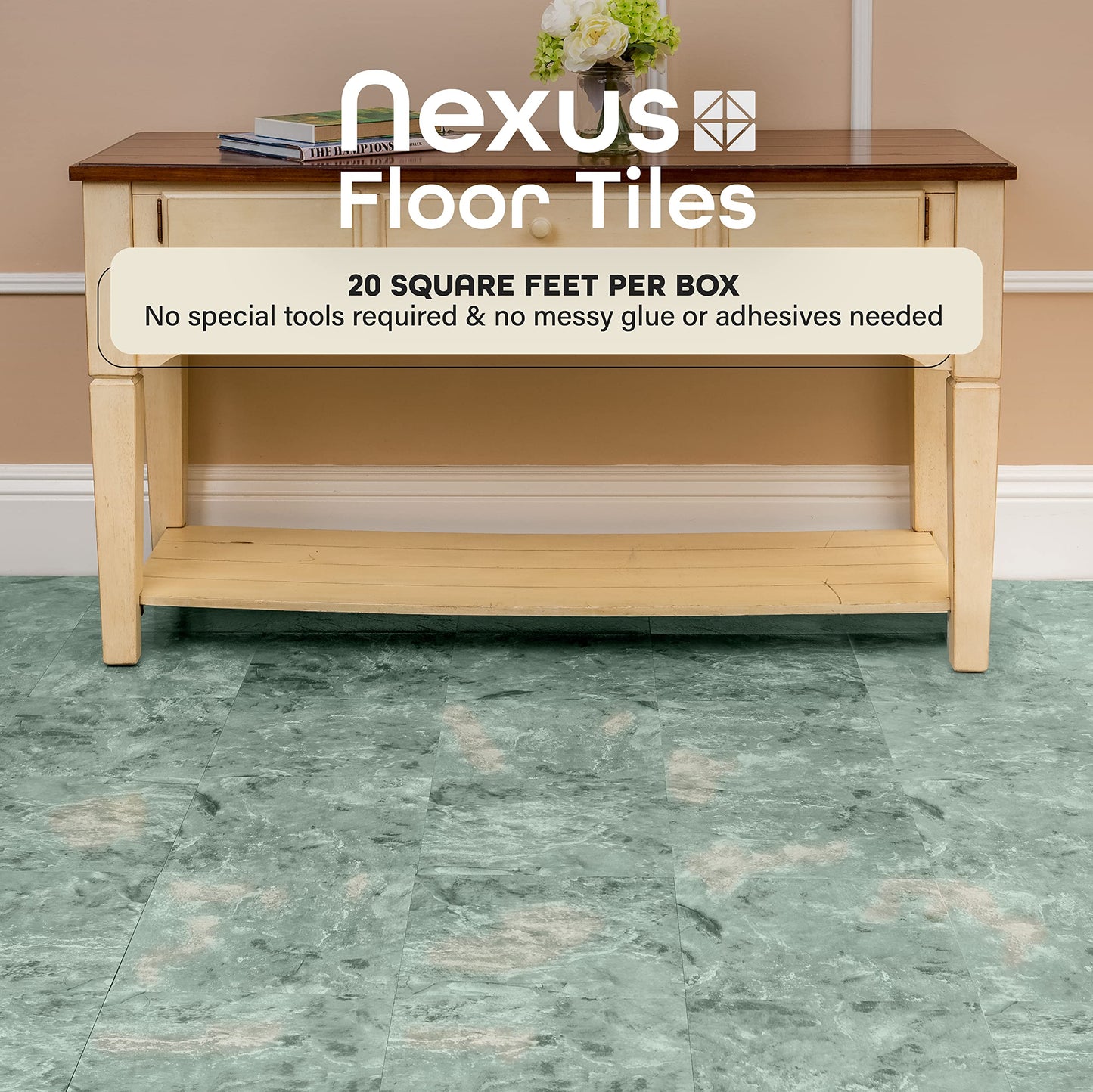 Nexus Self Adhesive 12-Inch Vinyl Floor Tiles, 20 Tiles - 12" x 12", Black w/White Vein Marble Pattern - Peel & Stick, DIY Flooring for Kitchen, Dining Room, Bedrooms & Bathrooms by Achim Home Decor