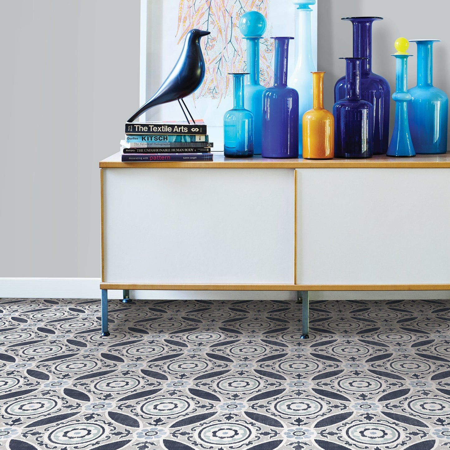 FloorPops Sienna Peel and Stick Floor Tiles, Grey, Geometric Vinyl Floor Tiles, Water Resistant, 12 in x 12 in, Pack of 10