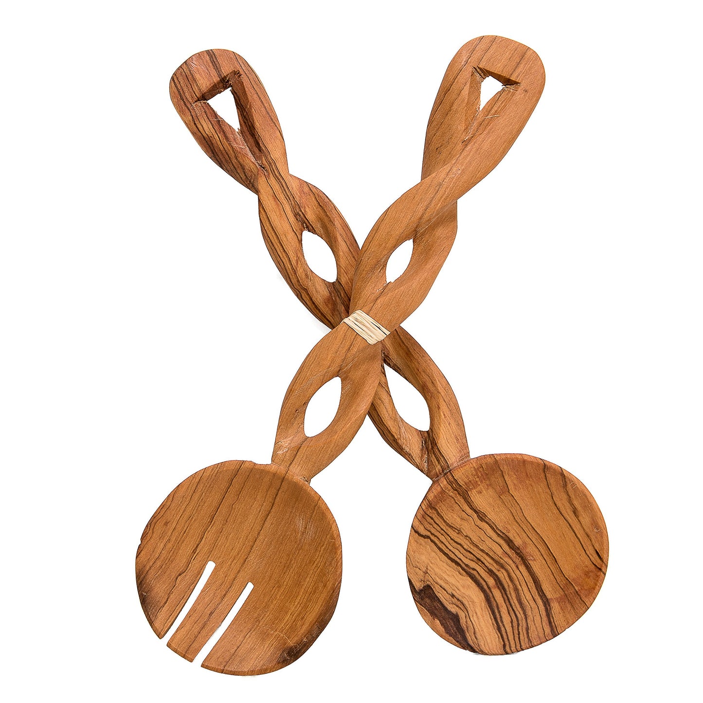 Handmade Large Olive Wood Salad Server Set – 2 Piece Wooden Fair Trade Twisted Salad Servers in an Eco-friendly Gift Bag - Uniquely Designed & Skilfully Crafted in Kenya by African Inspired Design