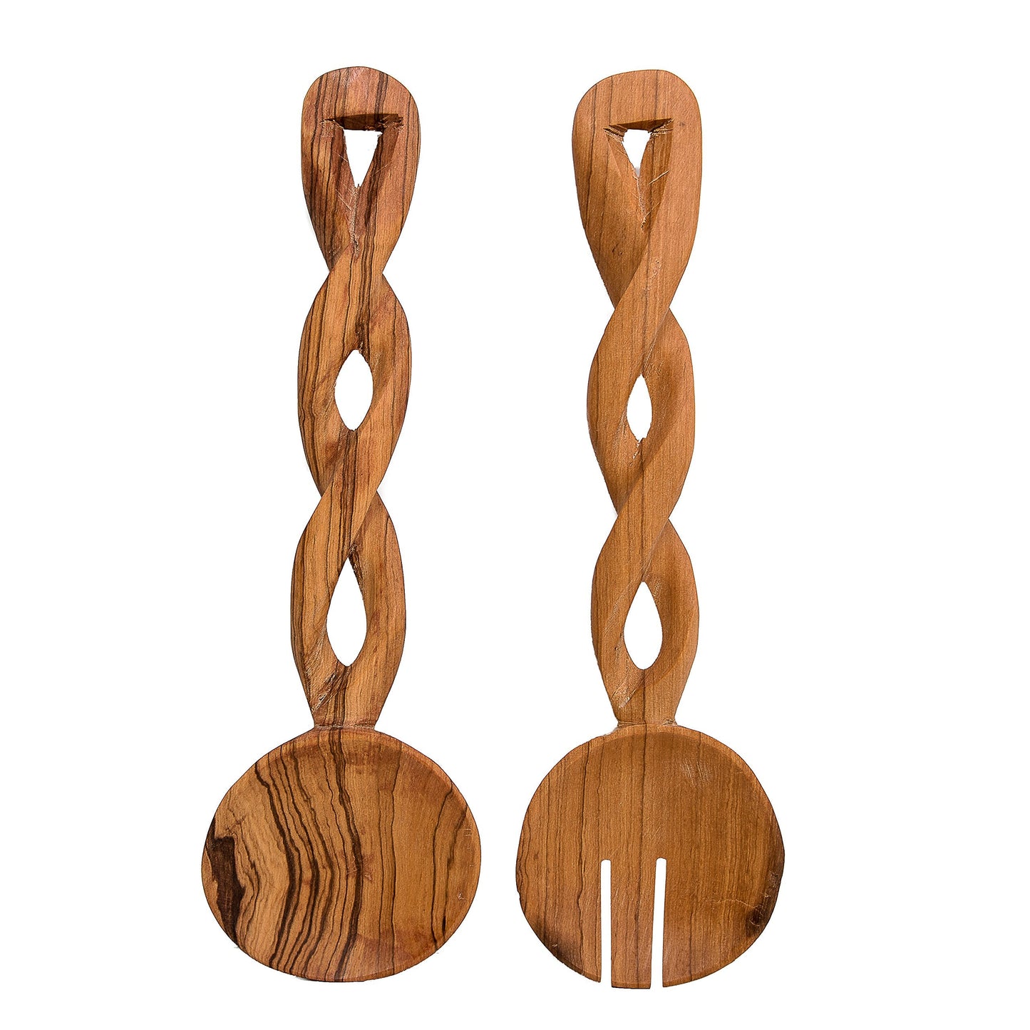 Handmade Large Olive Wood Salad Server Set – 2 Piece Wooden Fair Trade Twisted Salad Servers in an Eco-friendly Gift Bag - Uniquely Designed & Skilfully Crafted in Kenya by African Inspired Design