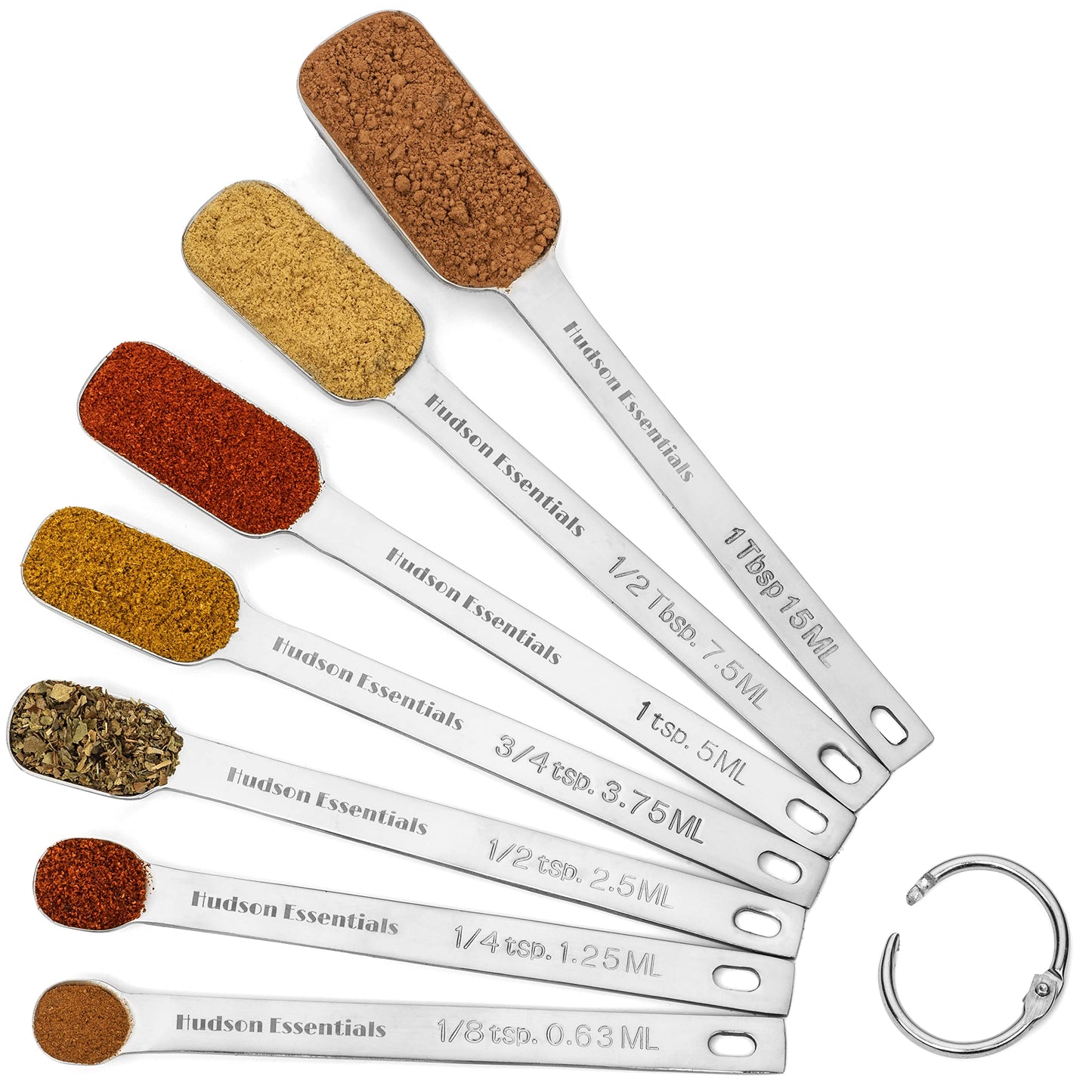 Hudson Essentials Stainless Steel Measuring Spoons Set for Dry or Liquid - Fits in Spice Jars - Set of 7