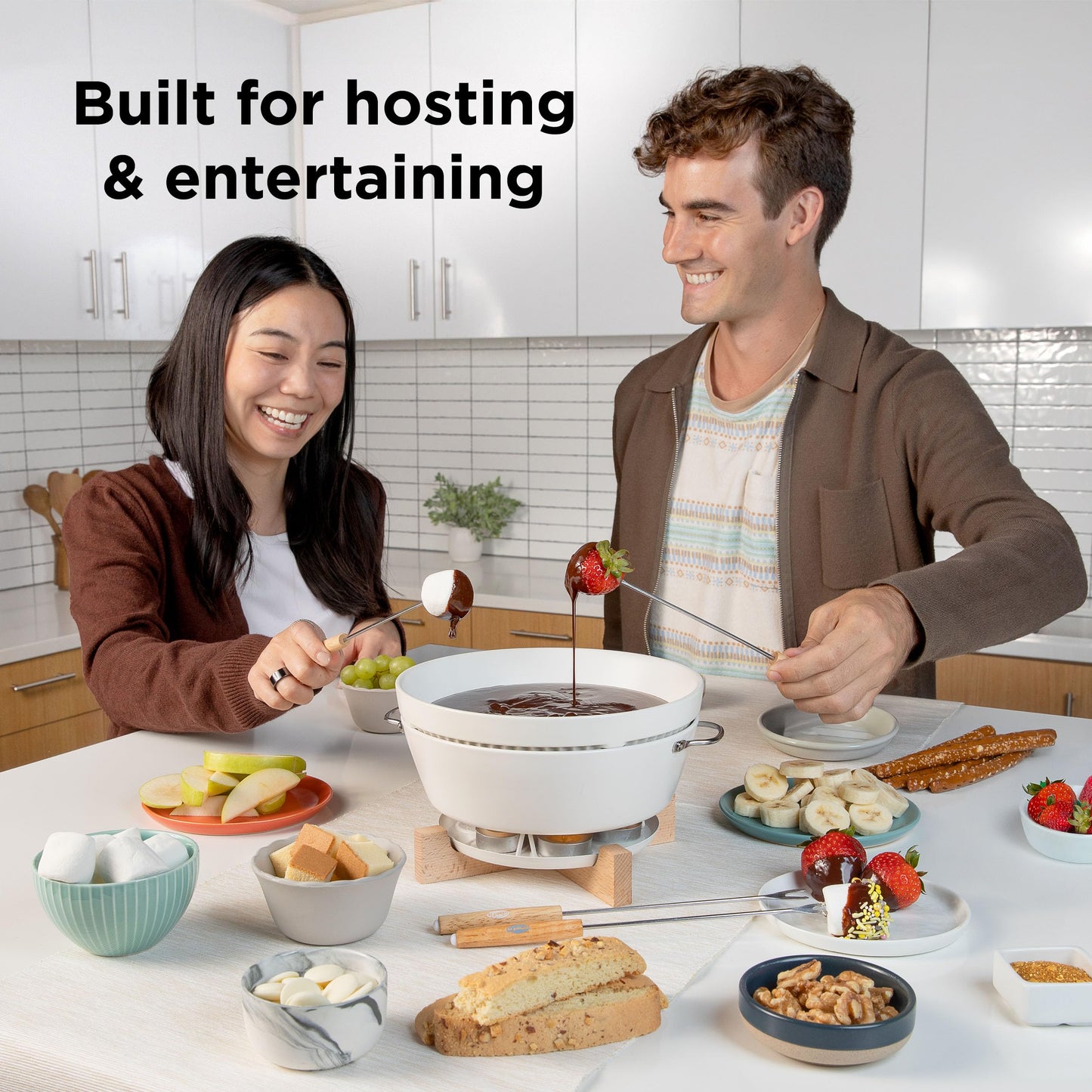 Chef’n SweetSpot Fondue Set, Adjustable Tea Light Candle-Powered Fondue Pot with Ceramic Bowl,Perfect for Chocolate and Cheese, Easy to Use, Dishwasher Safe, Ideal for Entertaining, 9.6 x 9.6 x 5 Inch