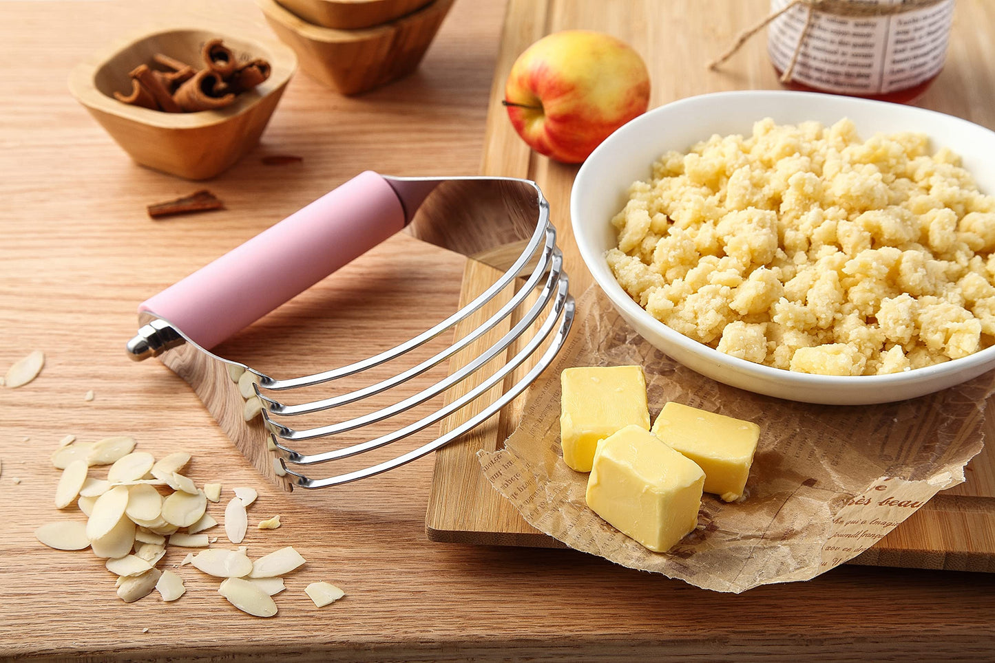 Spring Chef Large Dough Blender For Baking, Professional Dough Cutter Tool, Stainless Steel Puff Pastry Cutter Tool, Dishwasher Safe Pastry Blender for Easy Mixing - Pink Lemonade