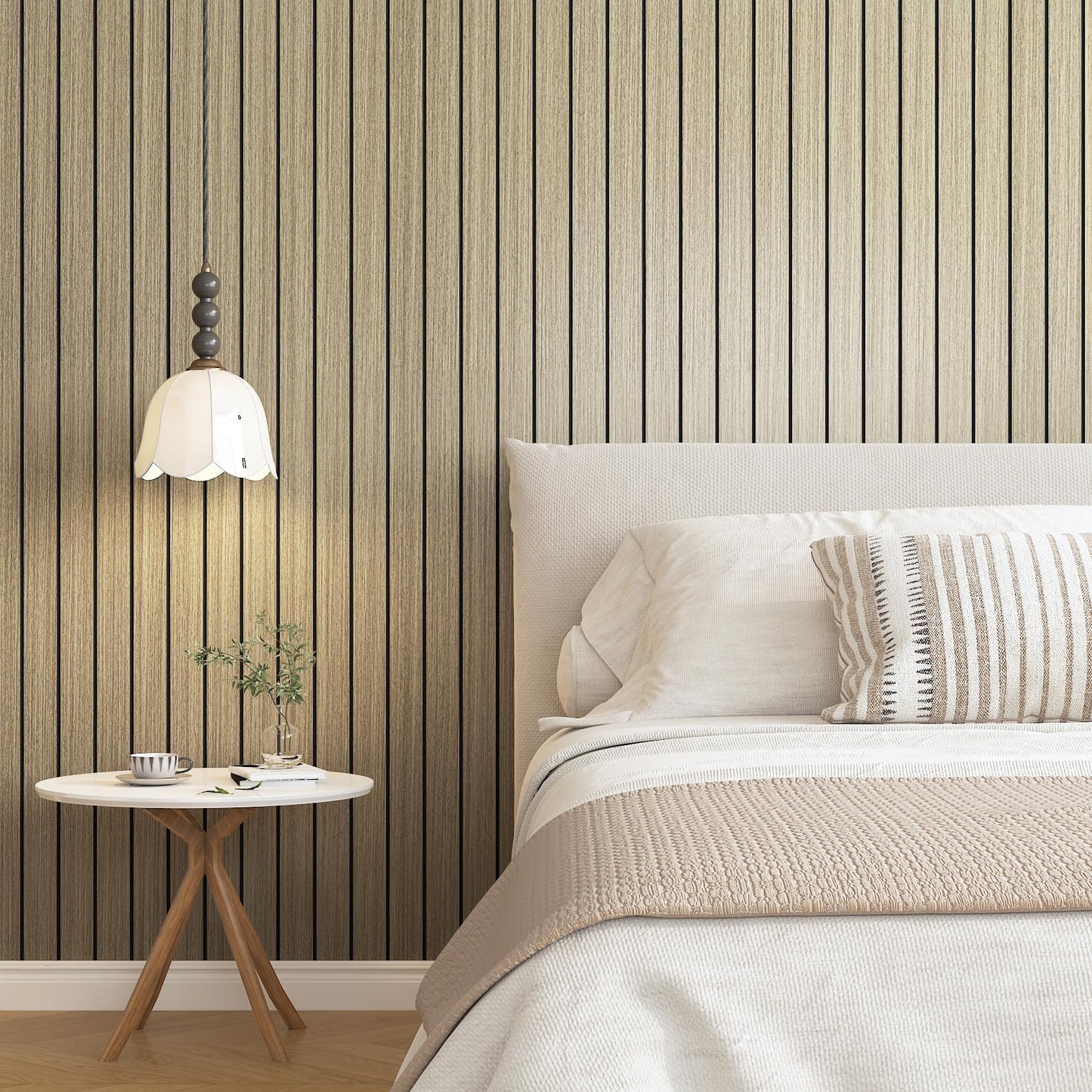 LaCheery 11.8"x157" Self Adhesive Wood Wall Panels Peel and Stick 3D Fluted Slat Wooden Accent Wall Panels for Living Room Walls Decorative PVC Wood Foam Panel Soundproof Waterproof Interior Decor