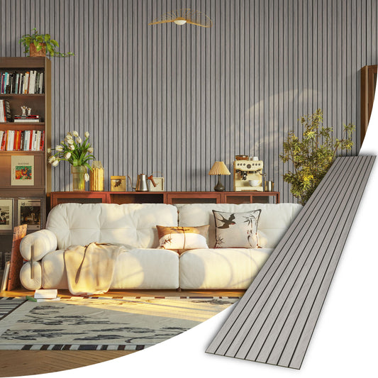 Abyssaly PVC 3D Wood Wall Panels Peel and Stick - 118" x 15.7" Gray Faux Wood Slat Wallpaper - Wooden Grain Look Self-Adhesive Waterproof Paneling - Soundproof Walls Panel for Interior Wall Decor