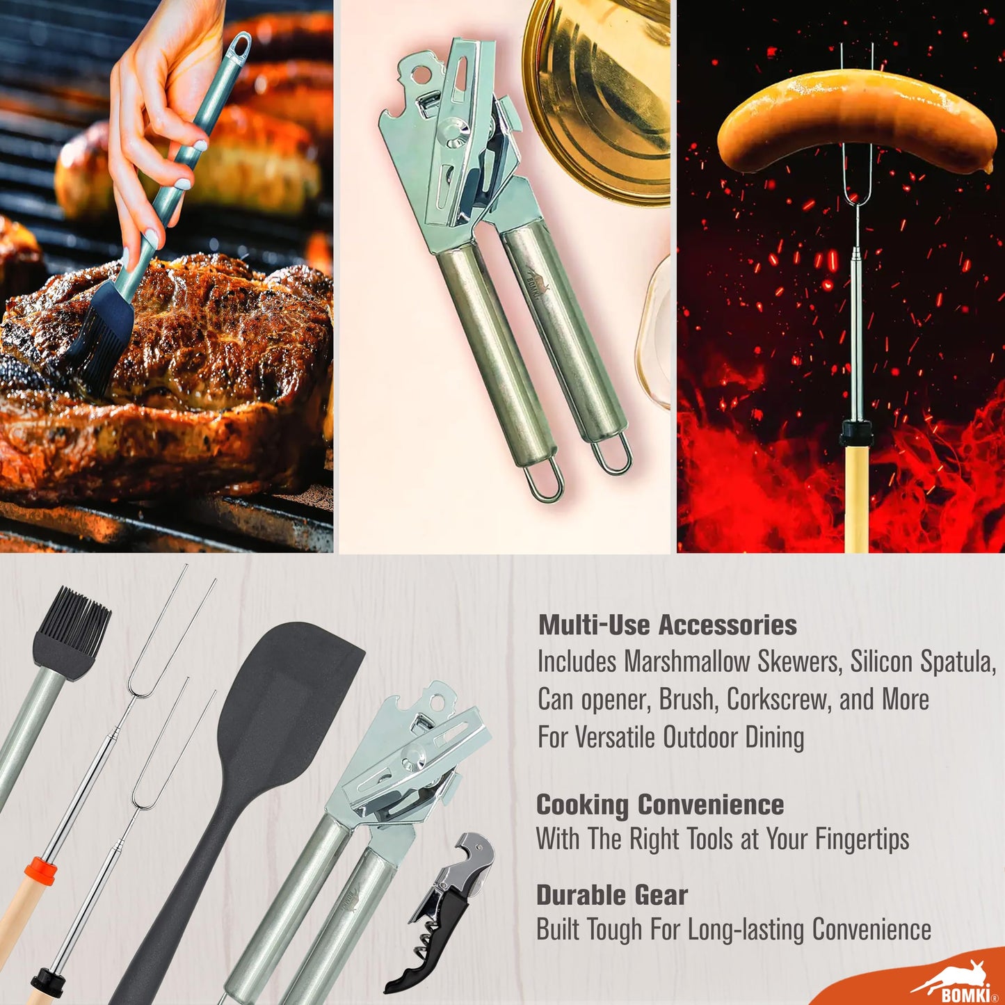 BOMKI Grilling and Camping Cooking Utensils Set for The Outdoors BBQ - Camping Utensil Set Kitchen Set Cookware Accessories Glamping Essentials Camp Stuff Camp Cooking Set (Green Pro)