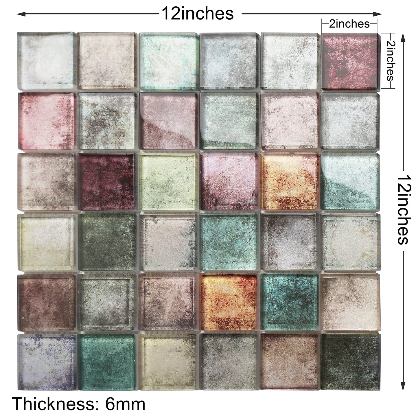 Parrotile Antique 2'' x 2'' Glass Squared Tile Glazed Red Grey Grid Mosaic Wall Backsplash Tile PT31 (Box of 5 Sheets)