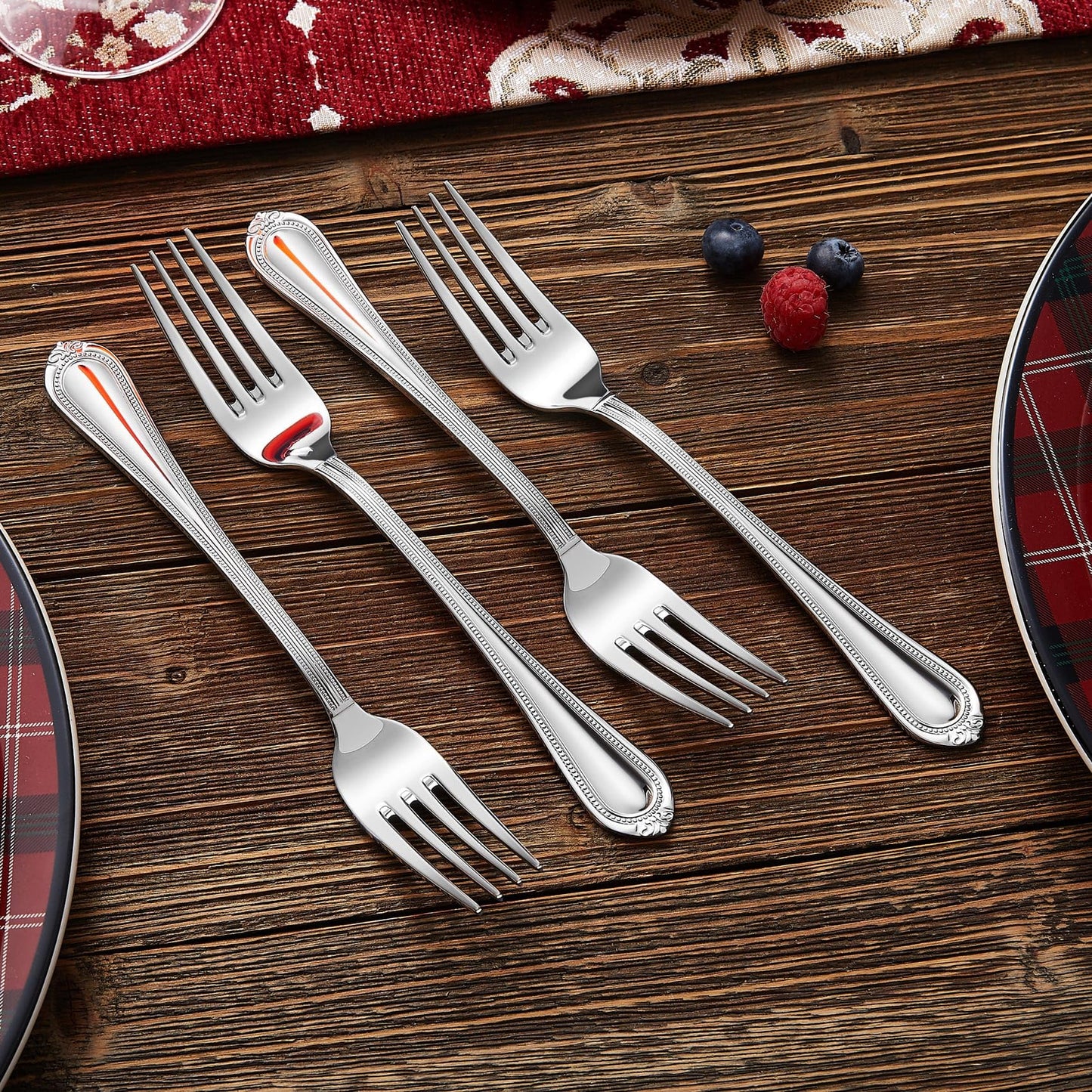 KEAWELL Pearl Edge 4-Piece Premium Fork Set, 18/10 Stainless Steel, Fine Silverware with Mirror Finish, Dishwasher Safe (4, 7.3" Salad Forks)