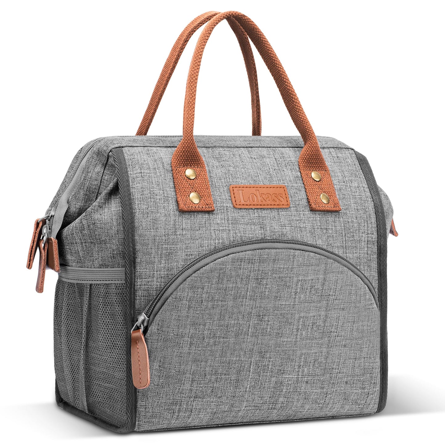 LOKASS Insulated Lunch Bag for Women & Men - Reusable 10 L Lunch Box for Women - Leakproof Tote Cooler Bag for Adults Work, Beach, Travel, Picnic (Grey)