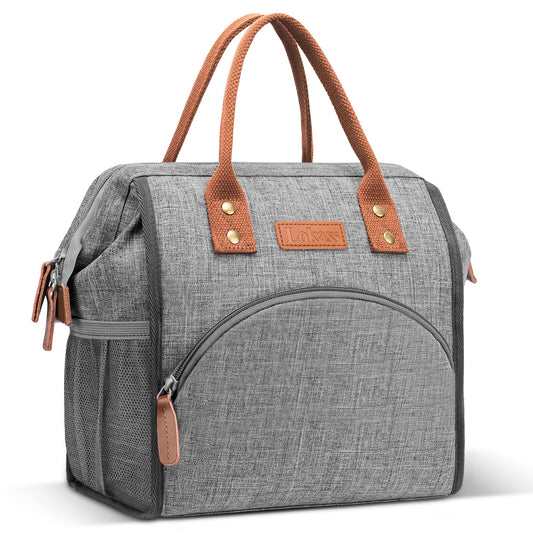 LOKASS Insulated Lunch Bag for Women & Men - Reusable 10 L Lunch Box for Women - Leakproof Tote Cooler Bag for Adults Work, Beach, Travel, Picnic (Grey)